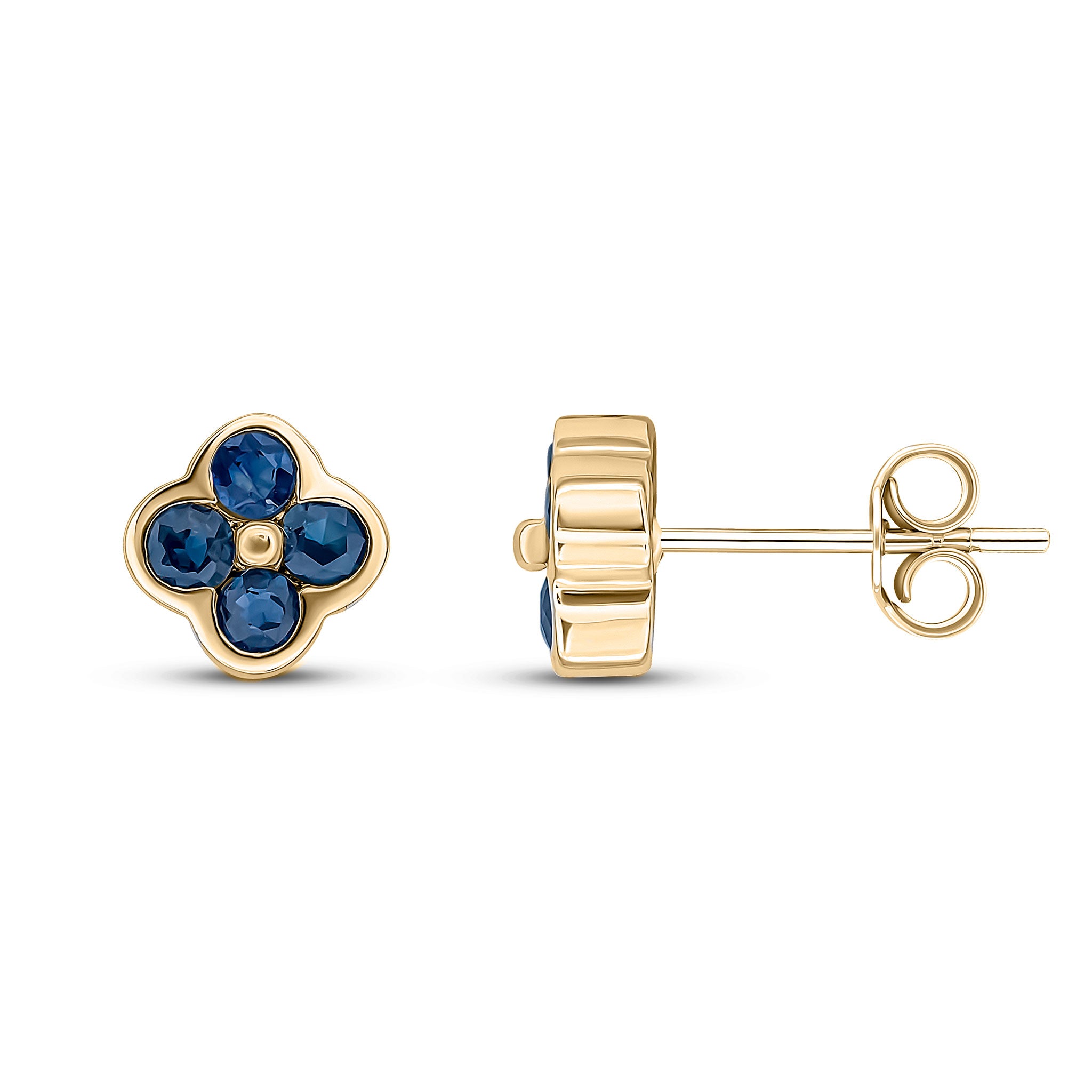 9ct Yellow Gold Round Sapphire 4 Stone Rubover Earrings