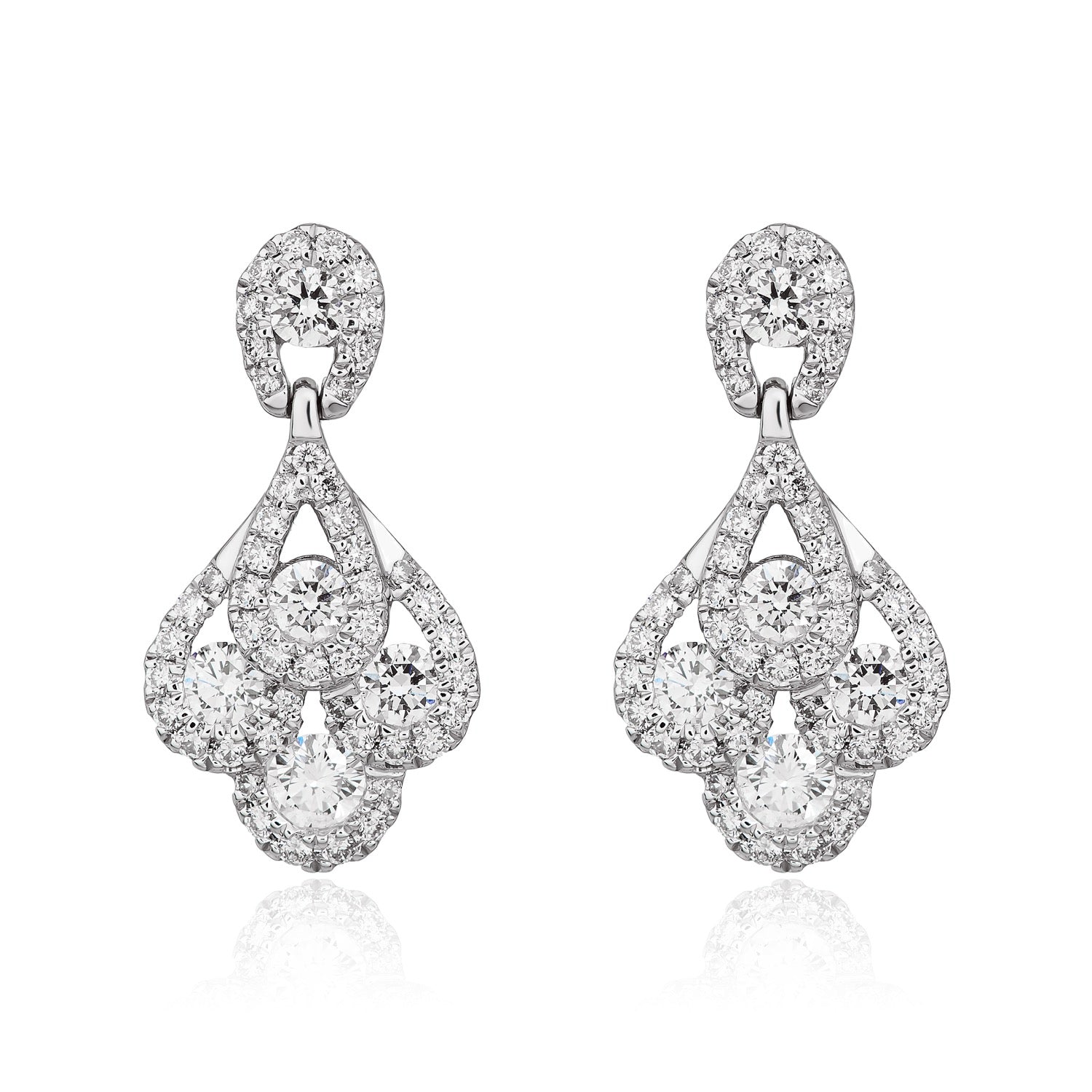 18ct White Gold Round Diamond 'peacock' Drop Earrings