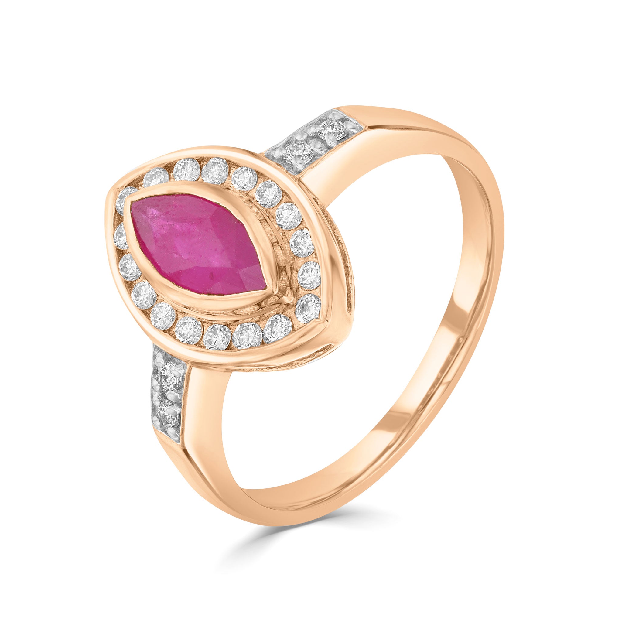 9ct Rose Gold Marq Ruby & Diamond Clus