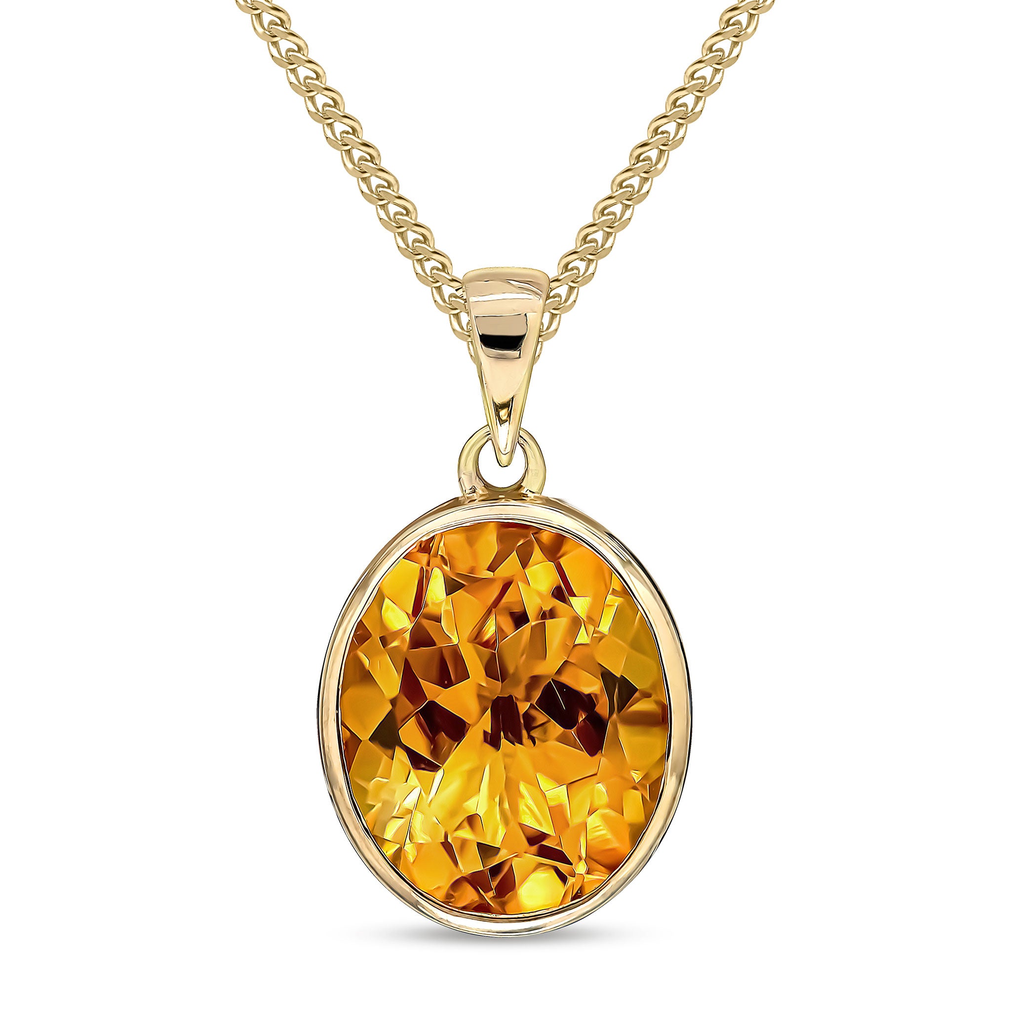 9ct Yellow Gold 12x10 Oval Citrine Rubover Pendant