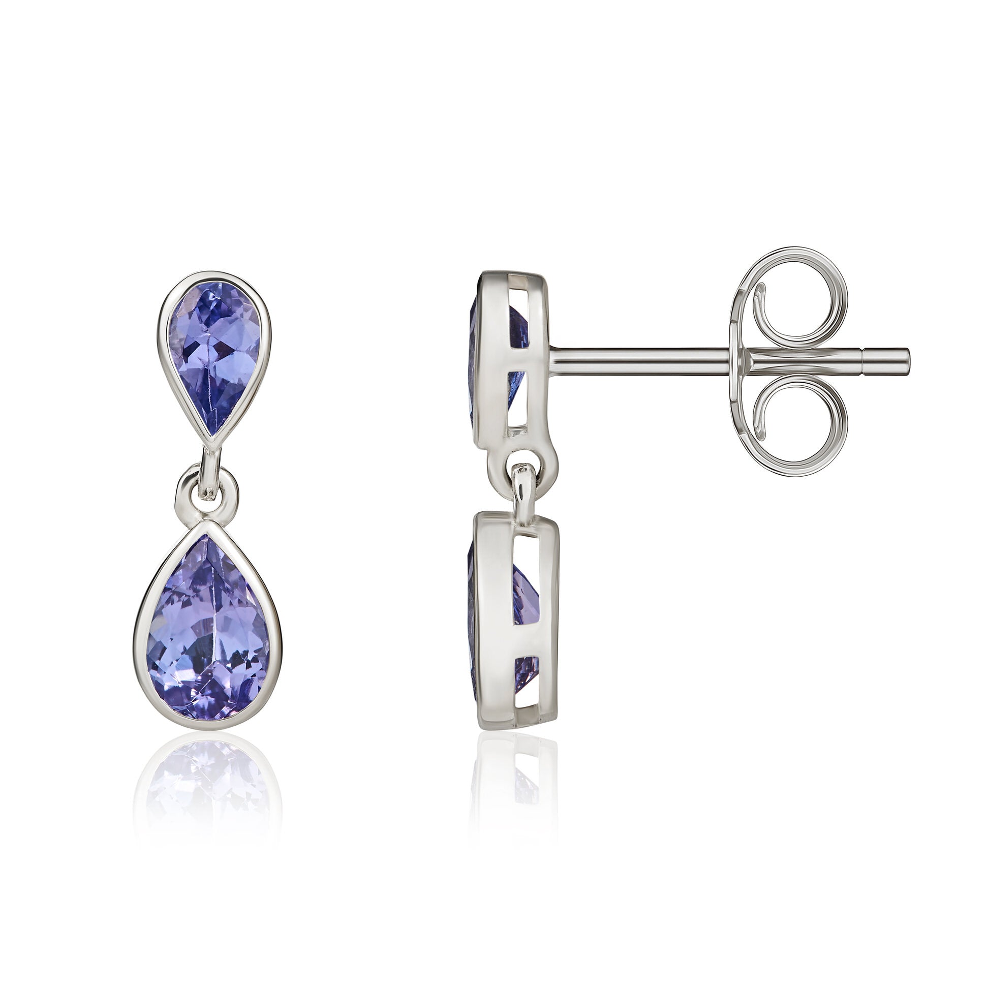 9ct White Gold Pear Shaped Tanzanite Double Drop Earrings