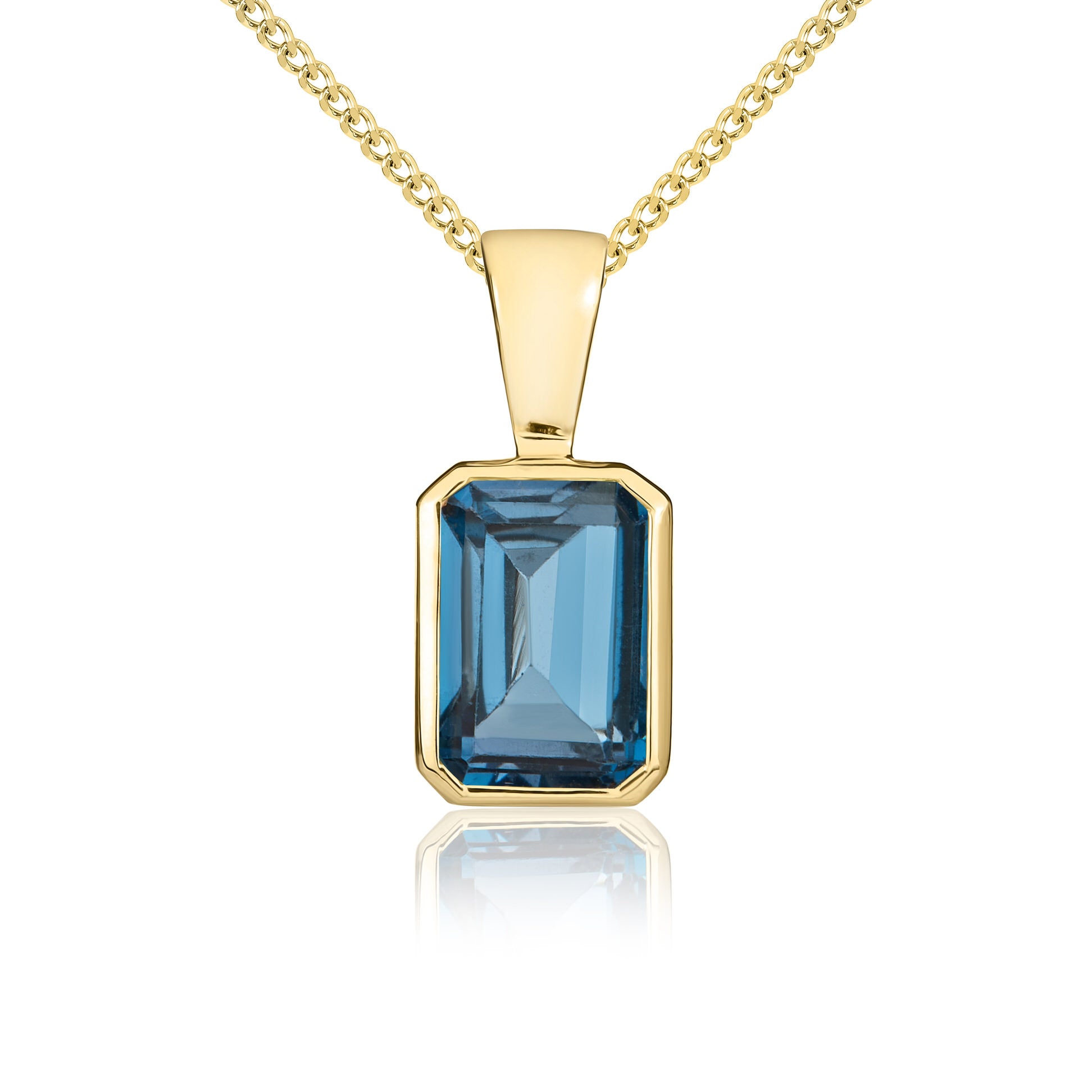 9ct yellow gold 7 x 5mm Octagon London Blue Topaz rubover pendant