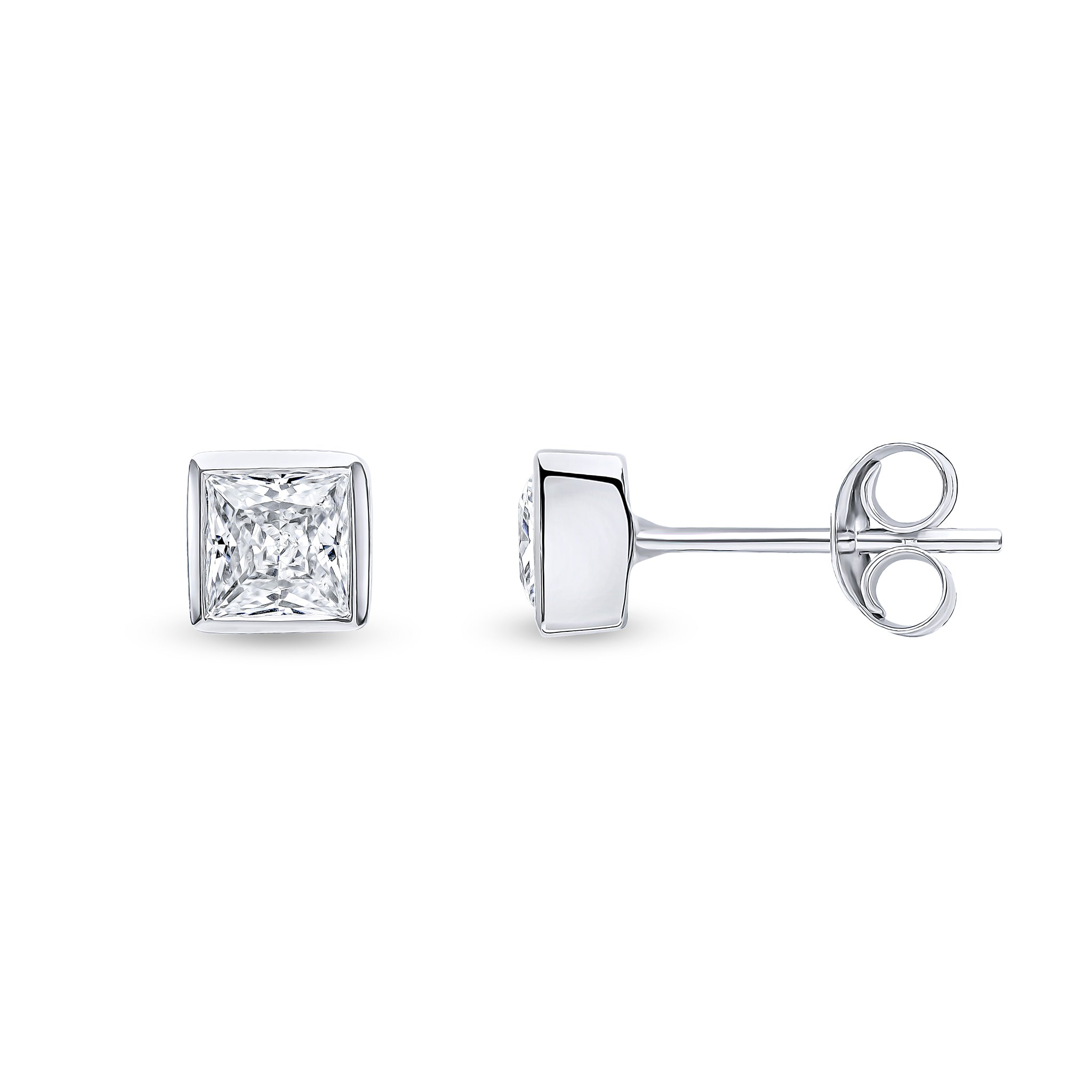 9ct White Gold 4mm Square CZ Rubover Set Earrings