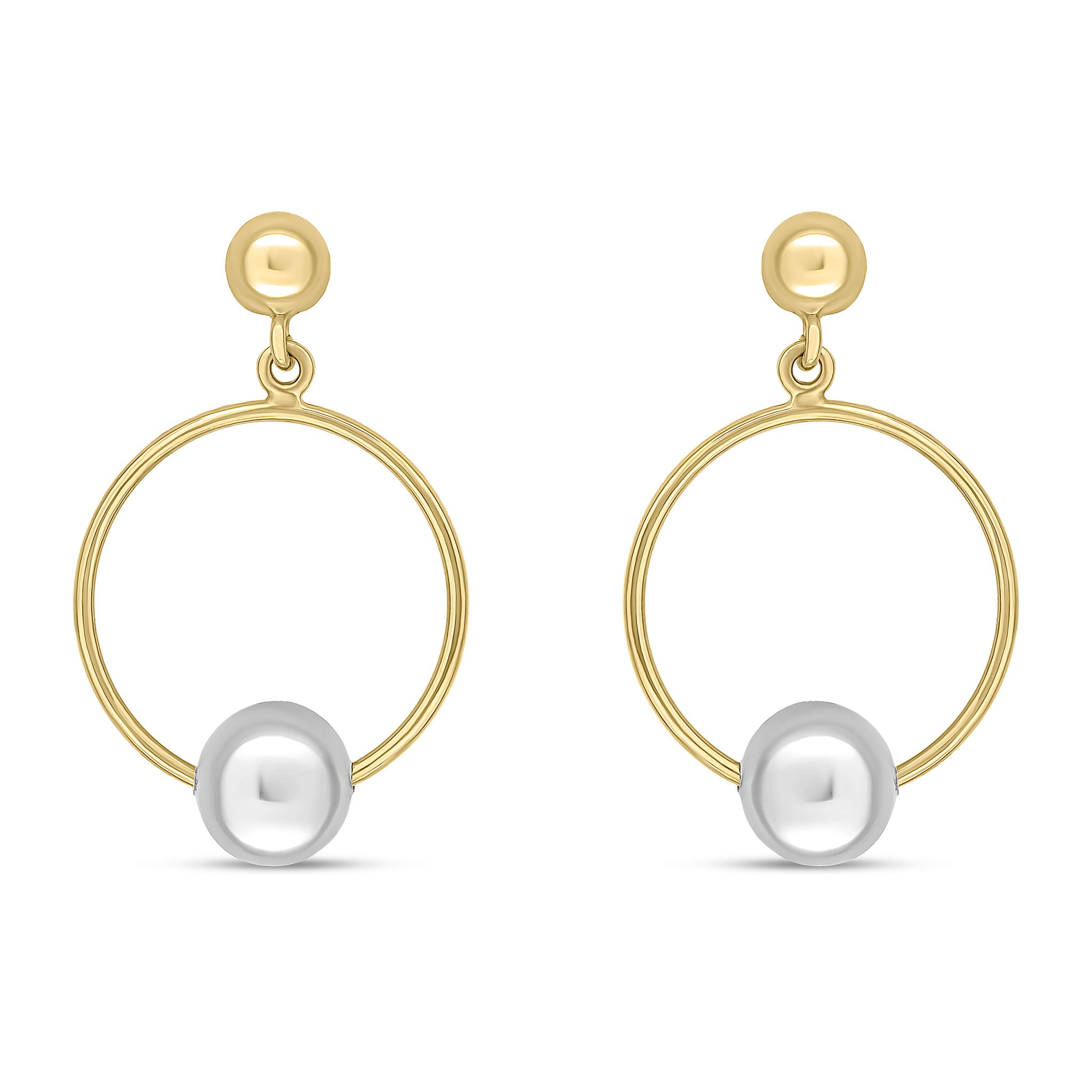 9ct Yellow Gold Ring And Polished 6mm White Gold Ball Drop Earrings