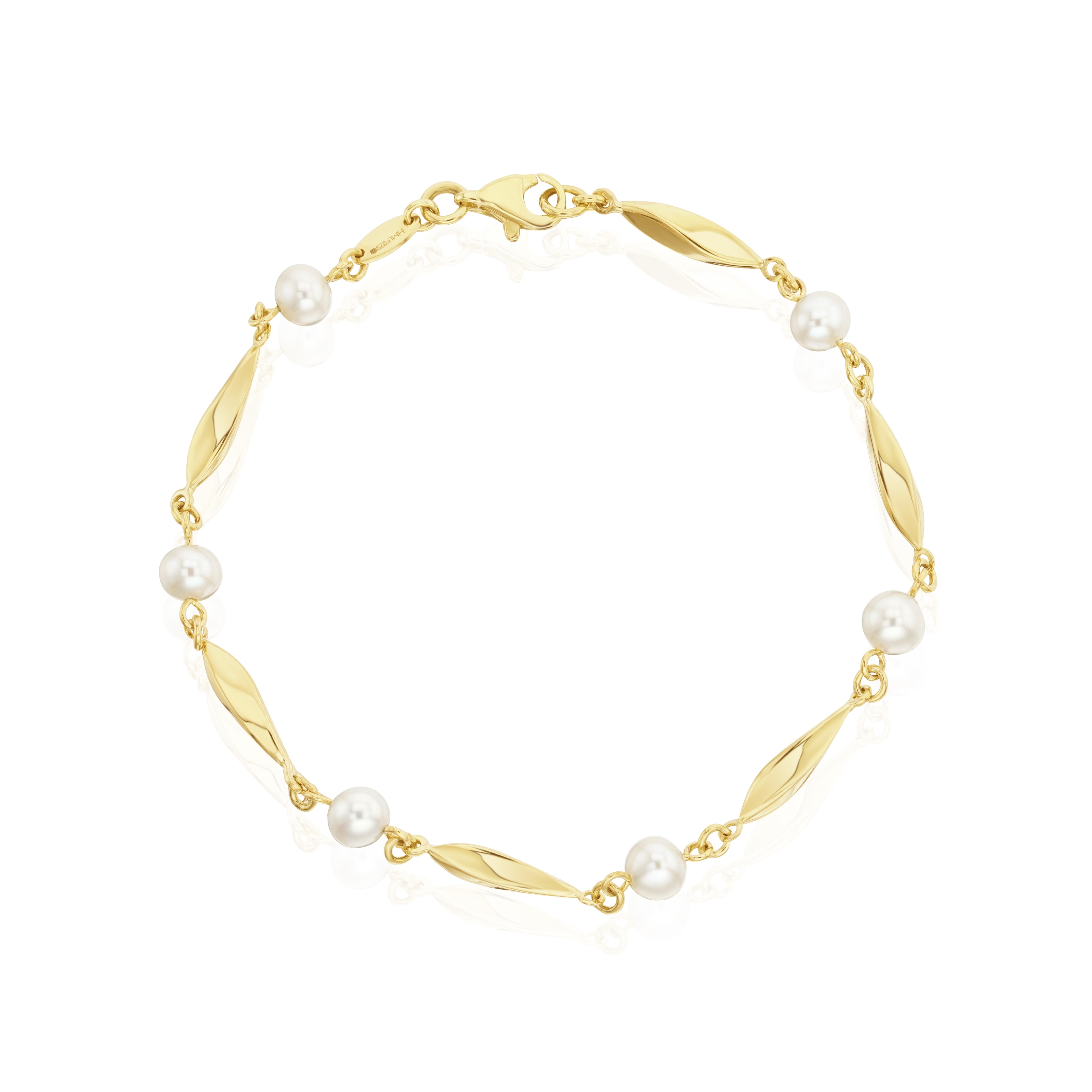 9ct Yellow Gold Freshwater Pearl & Twist Bar Bracelet 7"