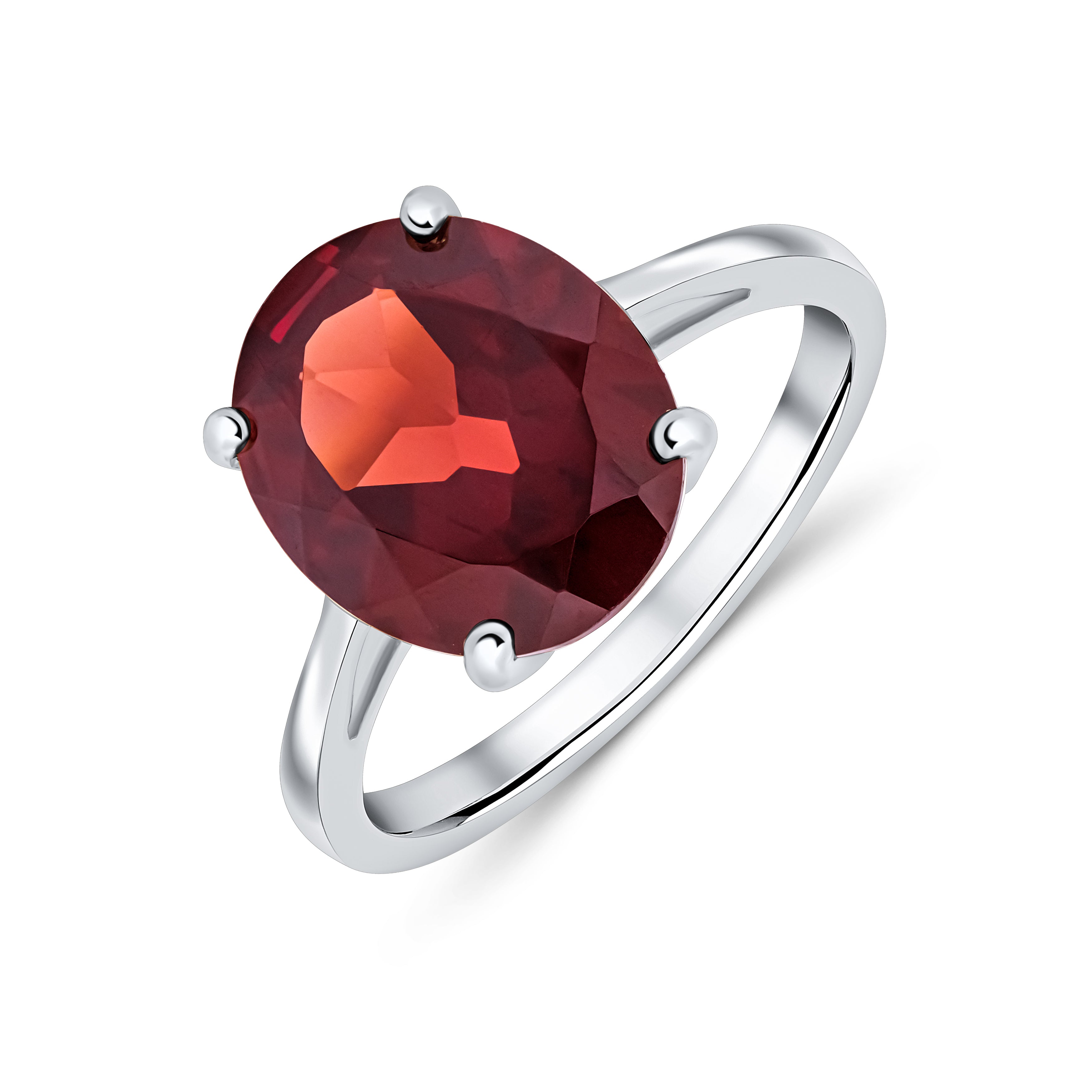 9ct White Gold 12x10 Oval Garnet Claw Set Single Stone Ring