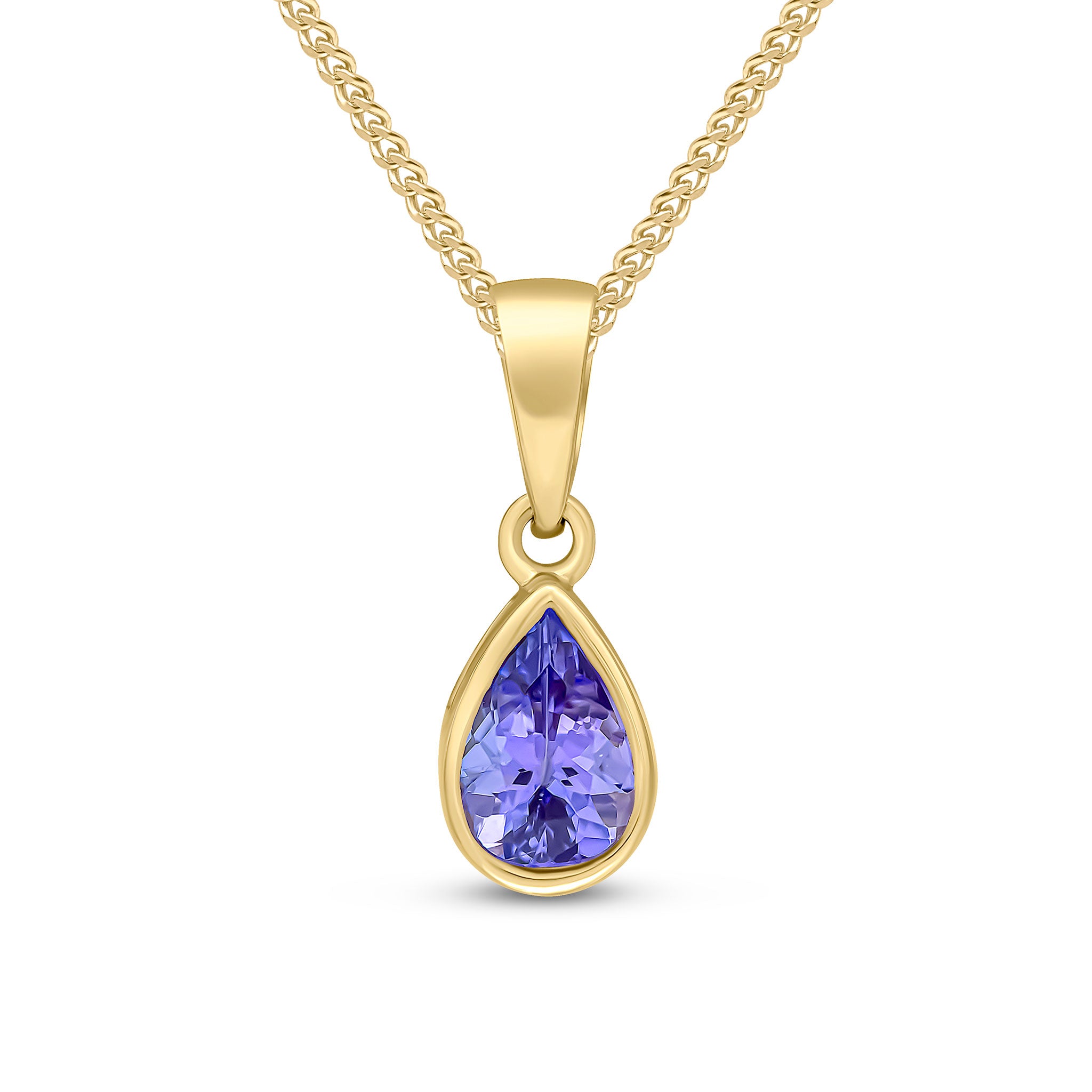 9ct Yellow Gold 7x5 Pear Shape Tanzanite Rubover Pendant