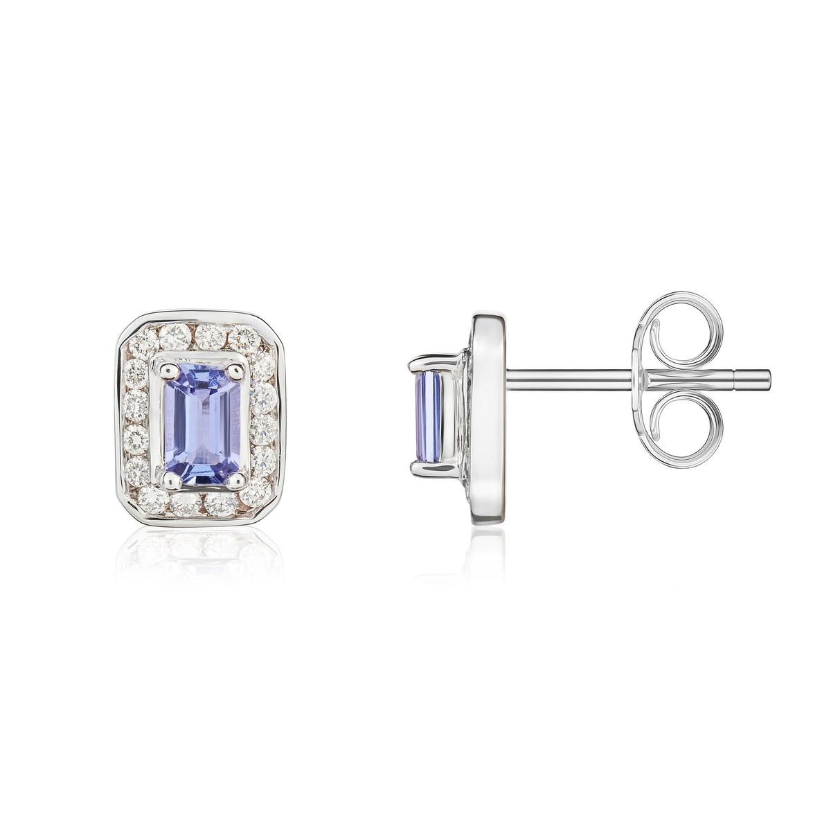 9ct White Gold 5x3 Octagon Tanzanite & Diamond Cluster Earrings