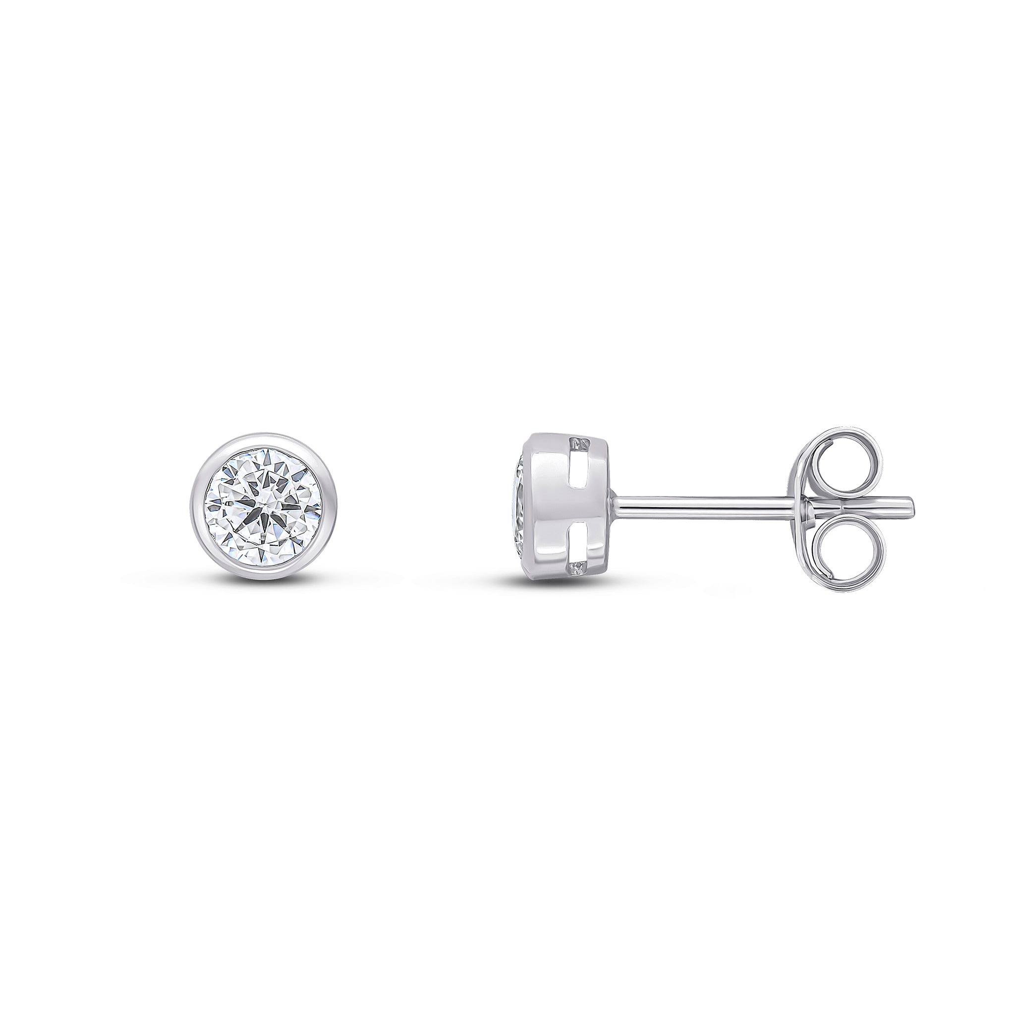 9ct White Gold 4mm Round CZ Rubover Stud Earrings