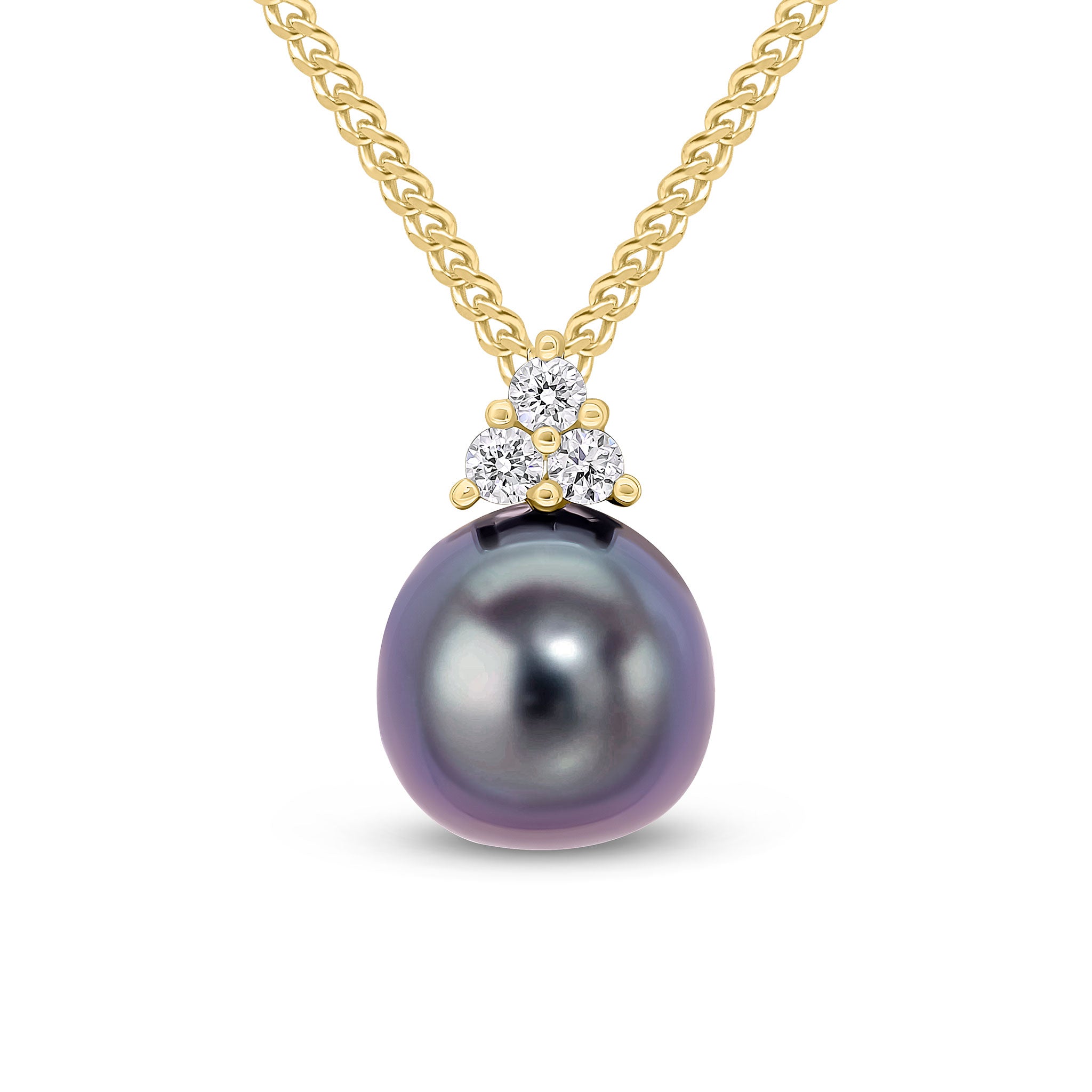 18yg Diamond Trefoil & Black Pearl Pendant