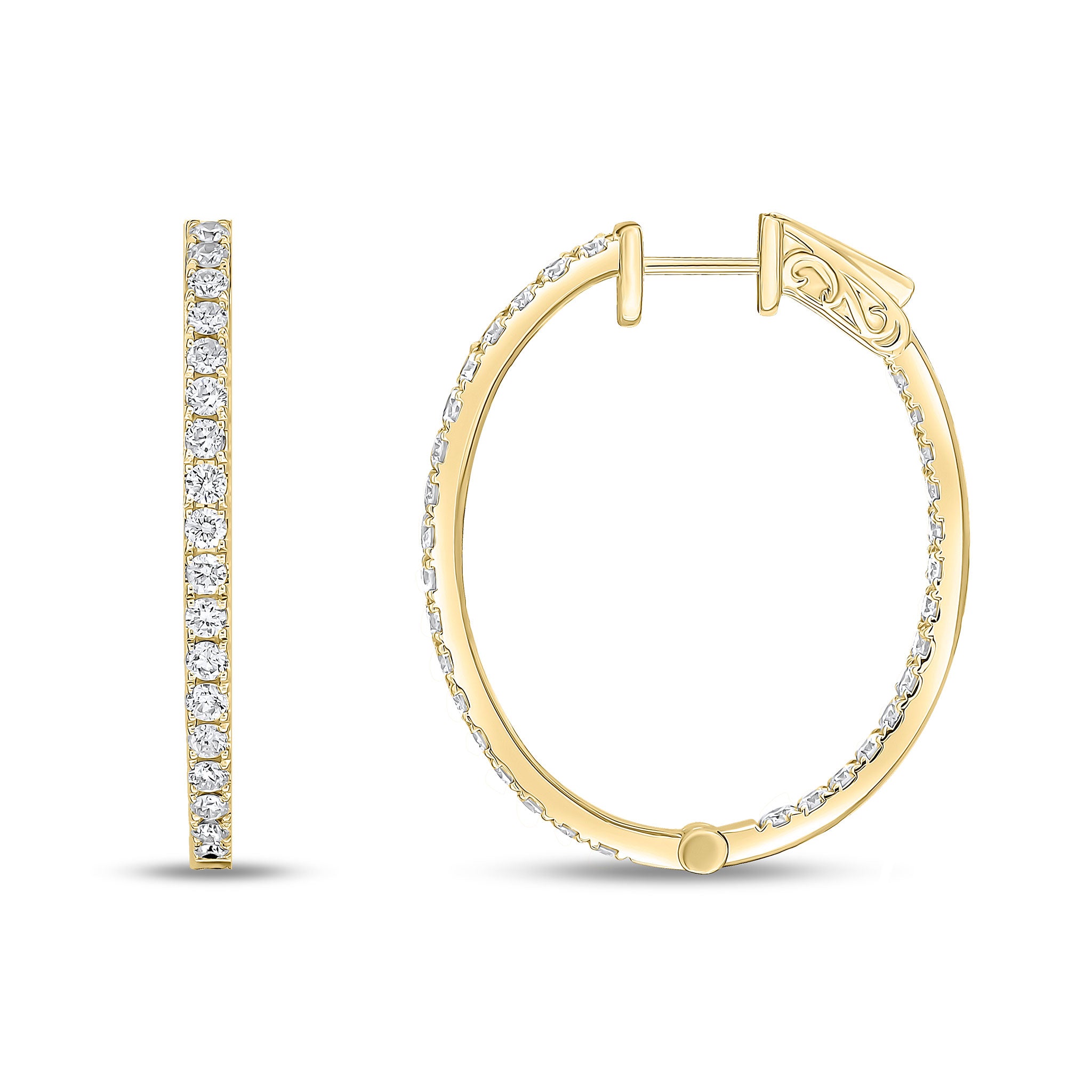 18ct Yellow Gold Round Diamond Claw Set Oval Full Hoop Earrings 2.07ct