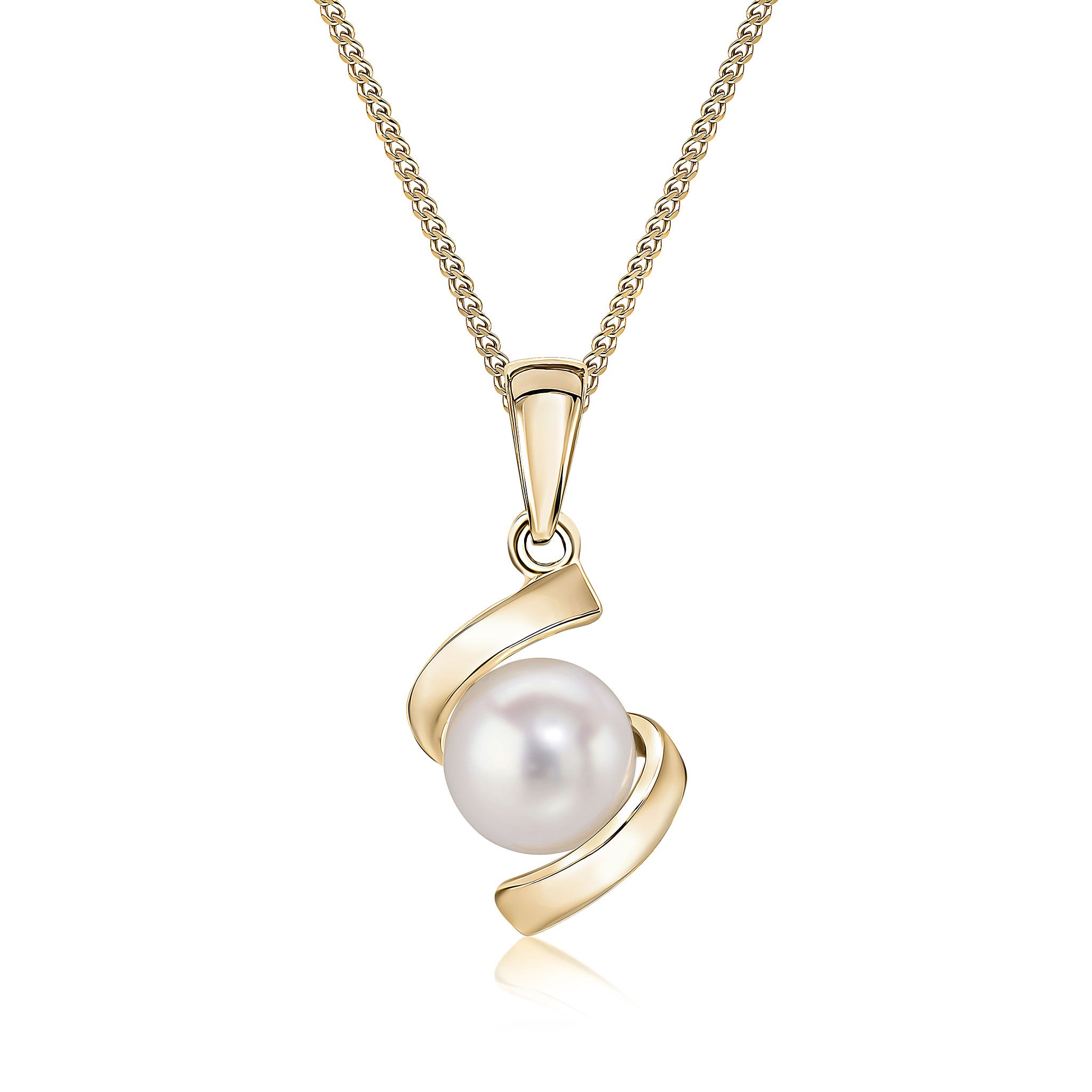 9ct Yellow Gold Cultured Freshwater Pearl Twist Pendant with Plain Loop Top