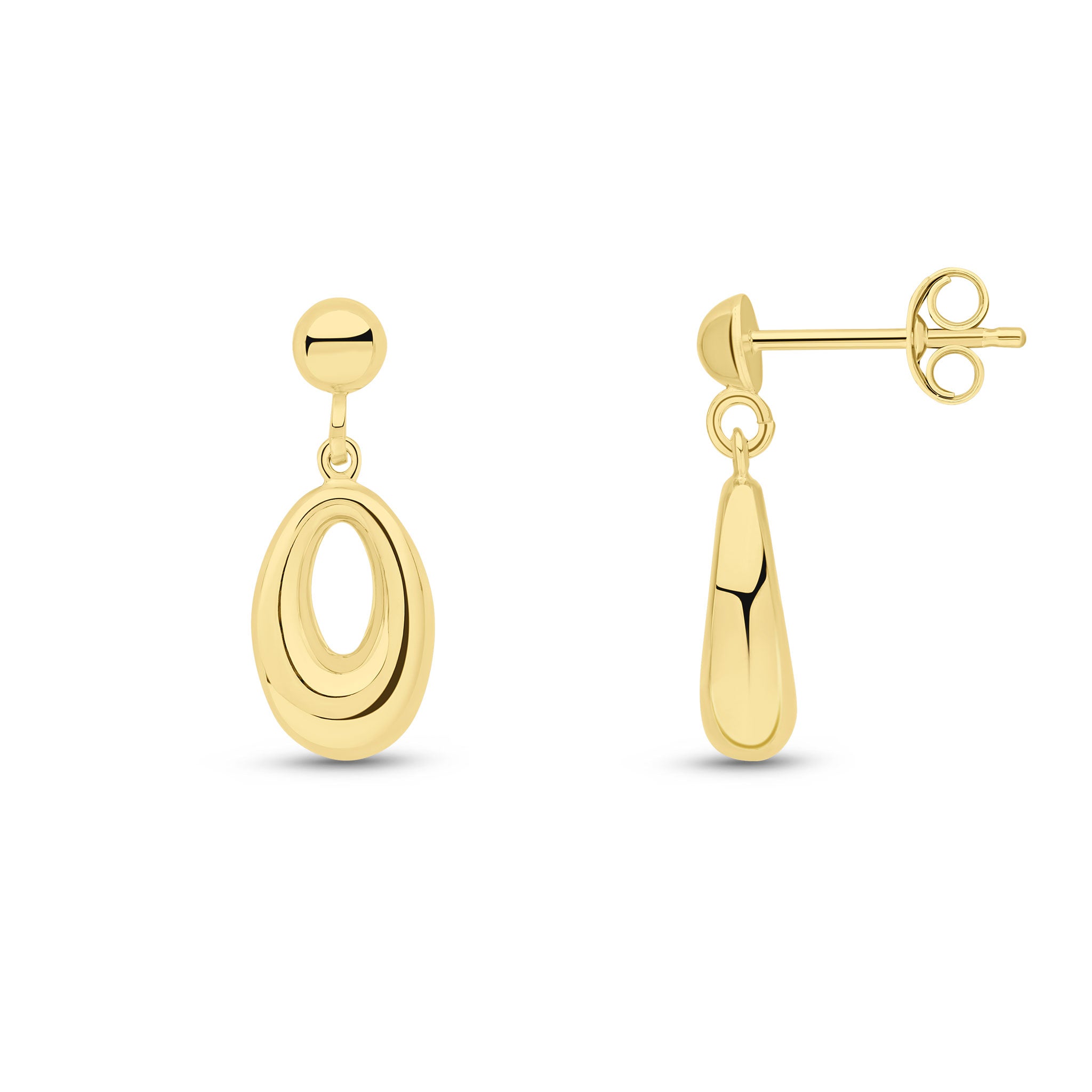 9ct Yellow Gold Oval Open Pear Shape Drop Earrings with Half Bead Top