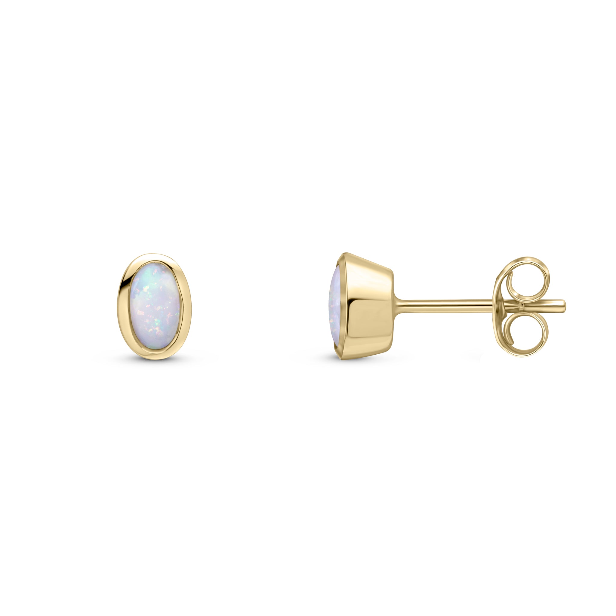 9ct yellow gold 5 x 3mm oval Opal rubover Stud Earrings