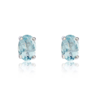 9ct white gold 6 x 4 mm oval aquamarine Claw Set Earrings