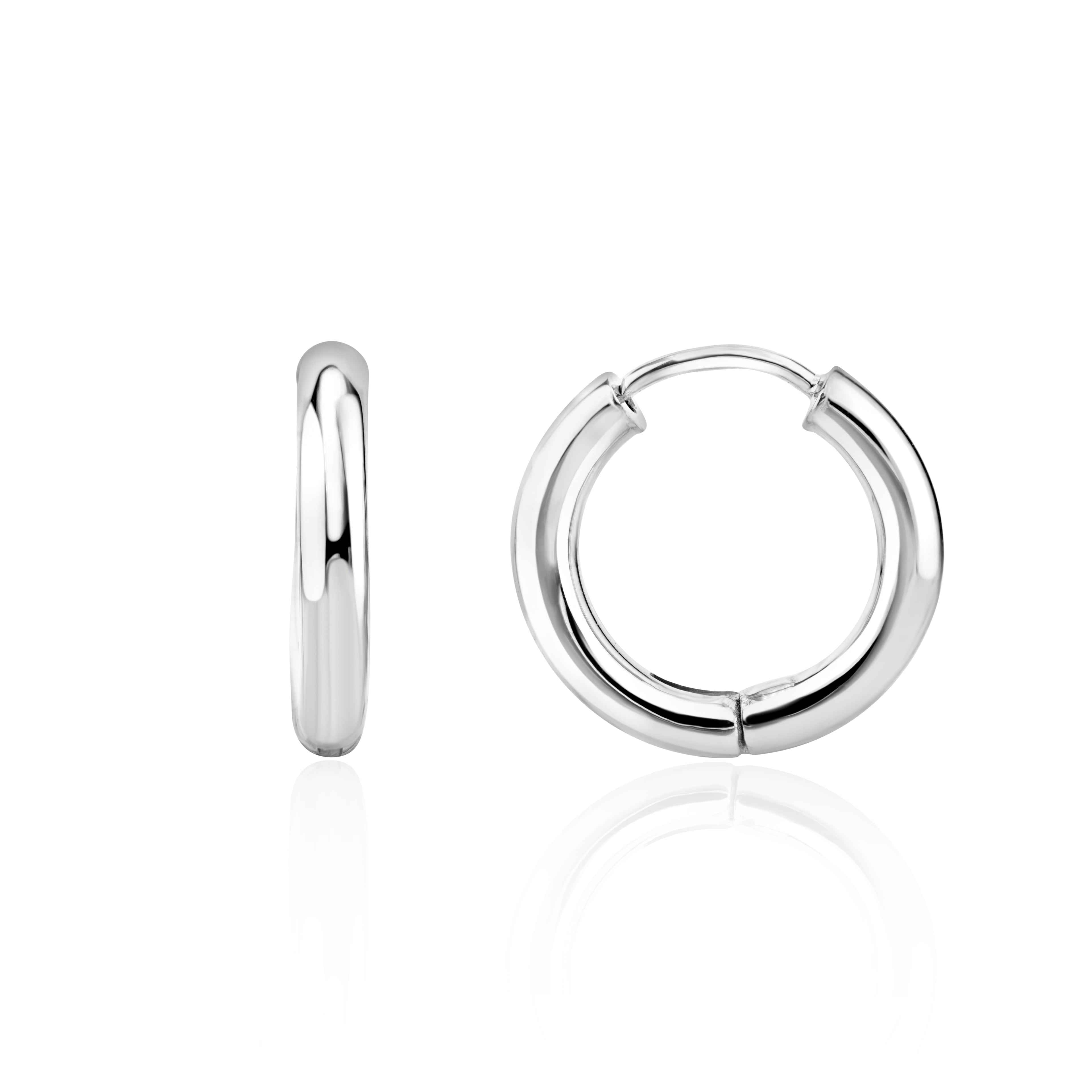 9ct white gold Polished Round Hinged Hoop Earrings 15mm Outer Diameter