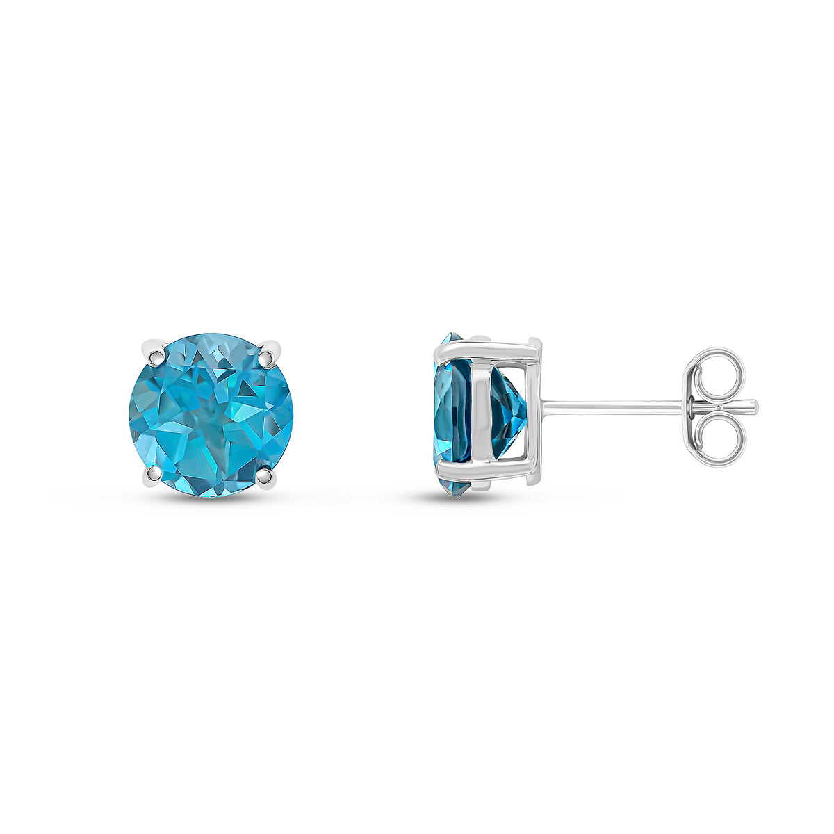 9ct White Gold 8mm Round London Blue Topaz Claw Set Earrings