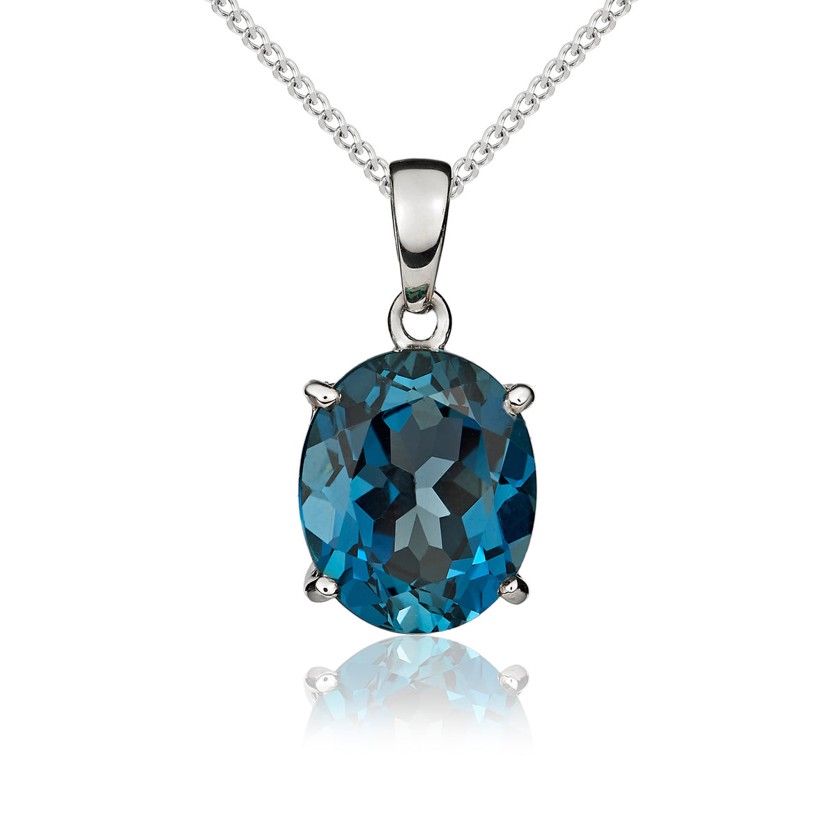 9ct White Gold 12x10 Oval London Blue Topaz Claw Set Pendant