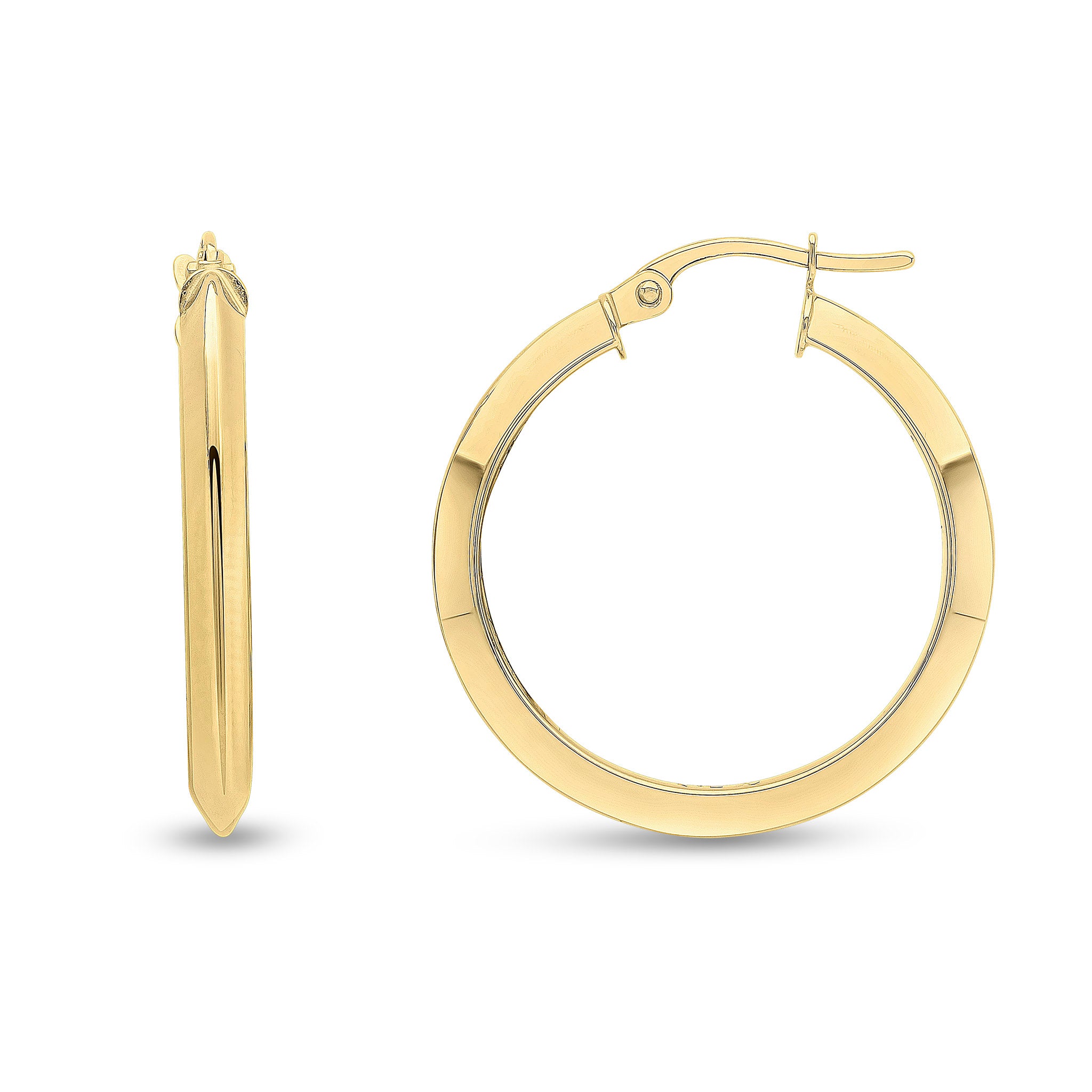 9ct yellow gold Knife Edge Hoop Earrings. 25mm Outer Diameter