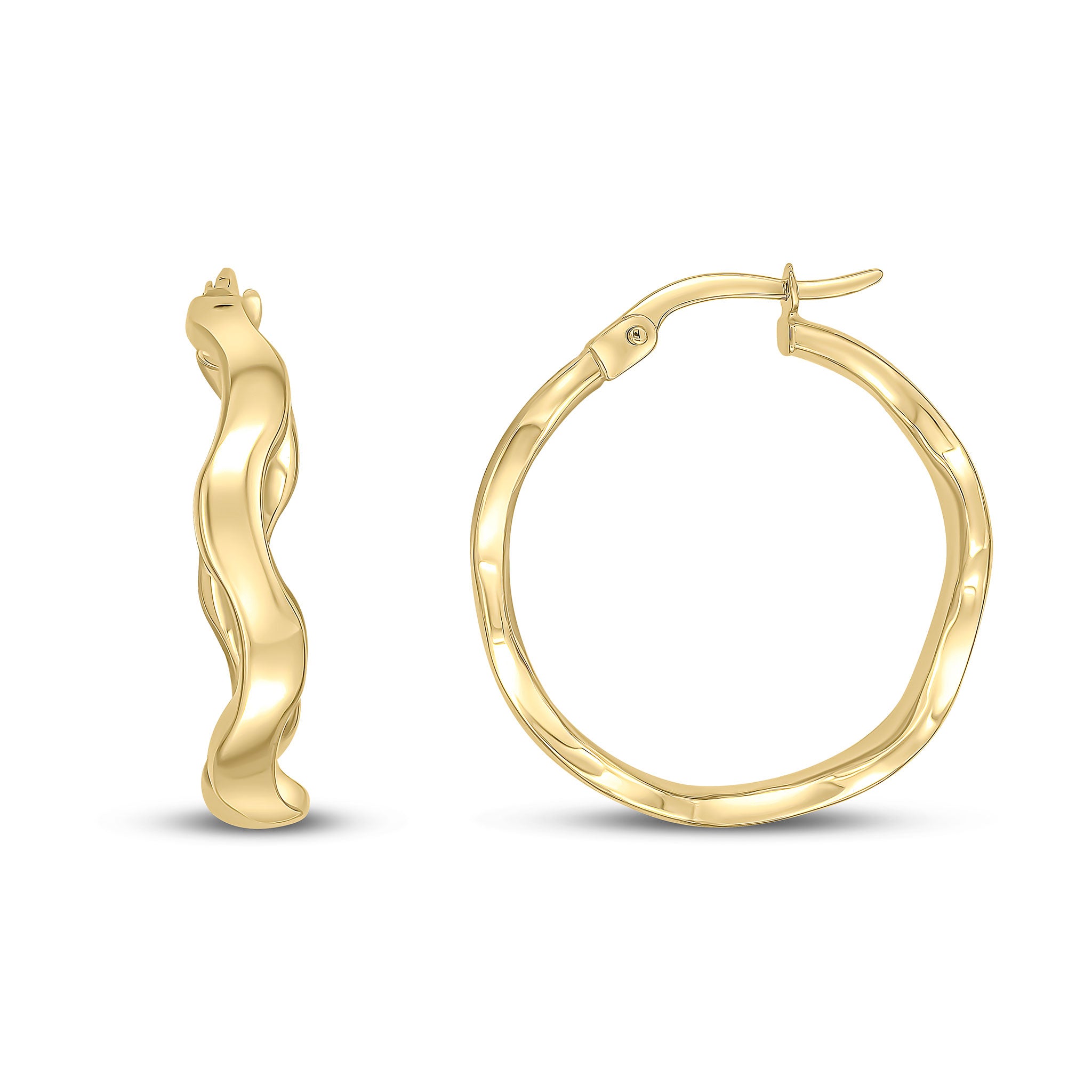 9ct Yellow Gold Round Wavy Hoop Earrings