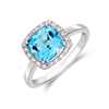 9CT WG 8MM CUSHION SWISS BLUE TOPAZ AND DIAMOND CLAW CLUSTER RING 1