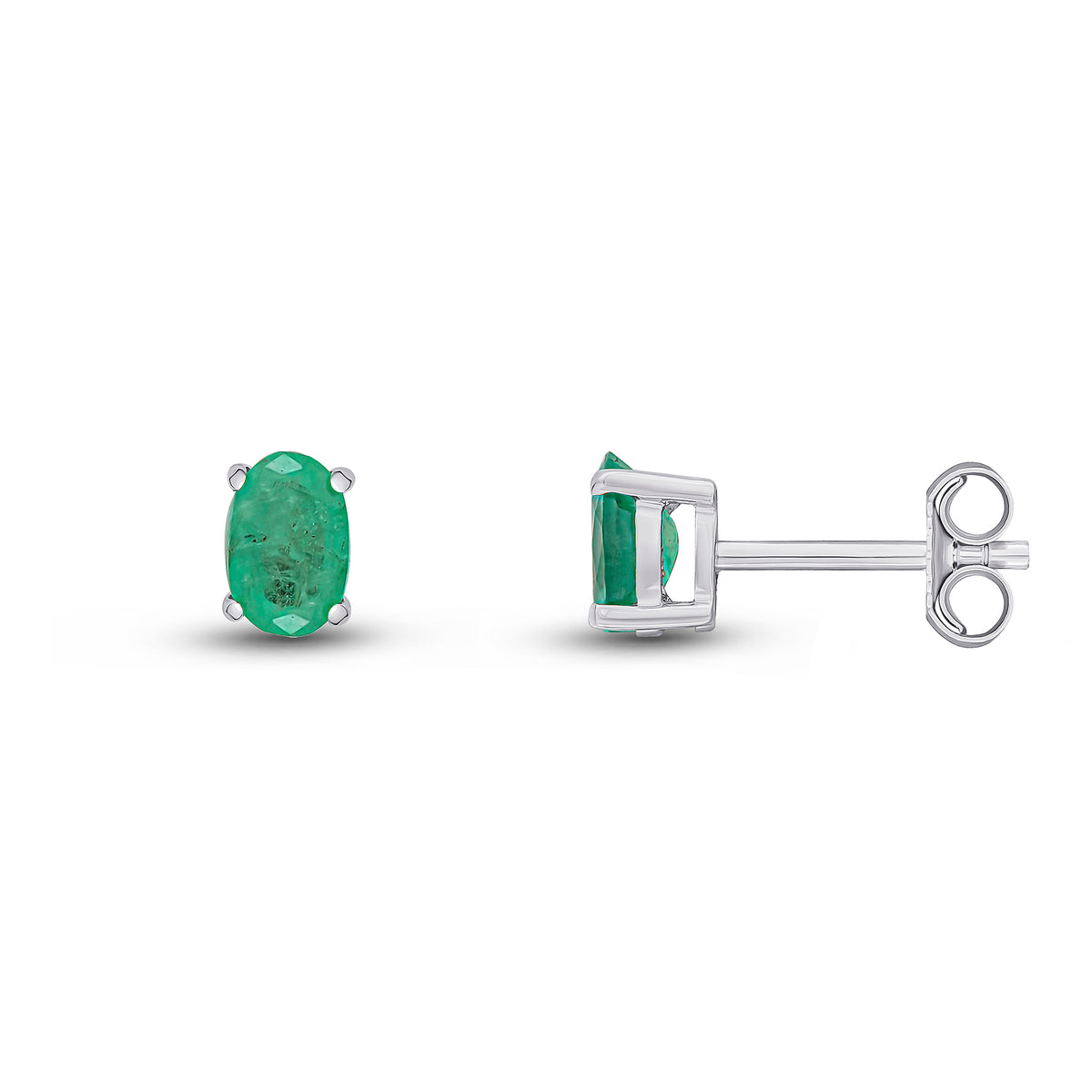 9ct White Gold 6x4 Oval Emerald Claw Set Earrings