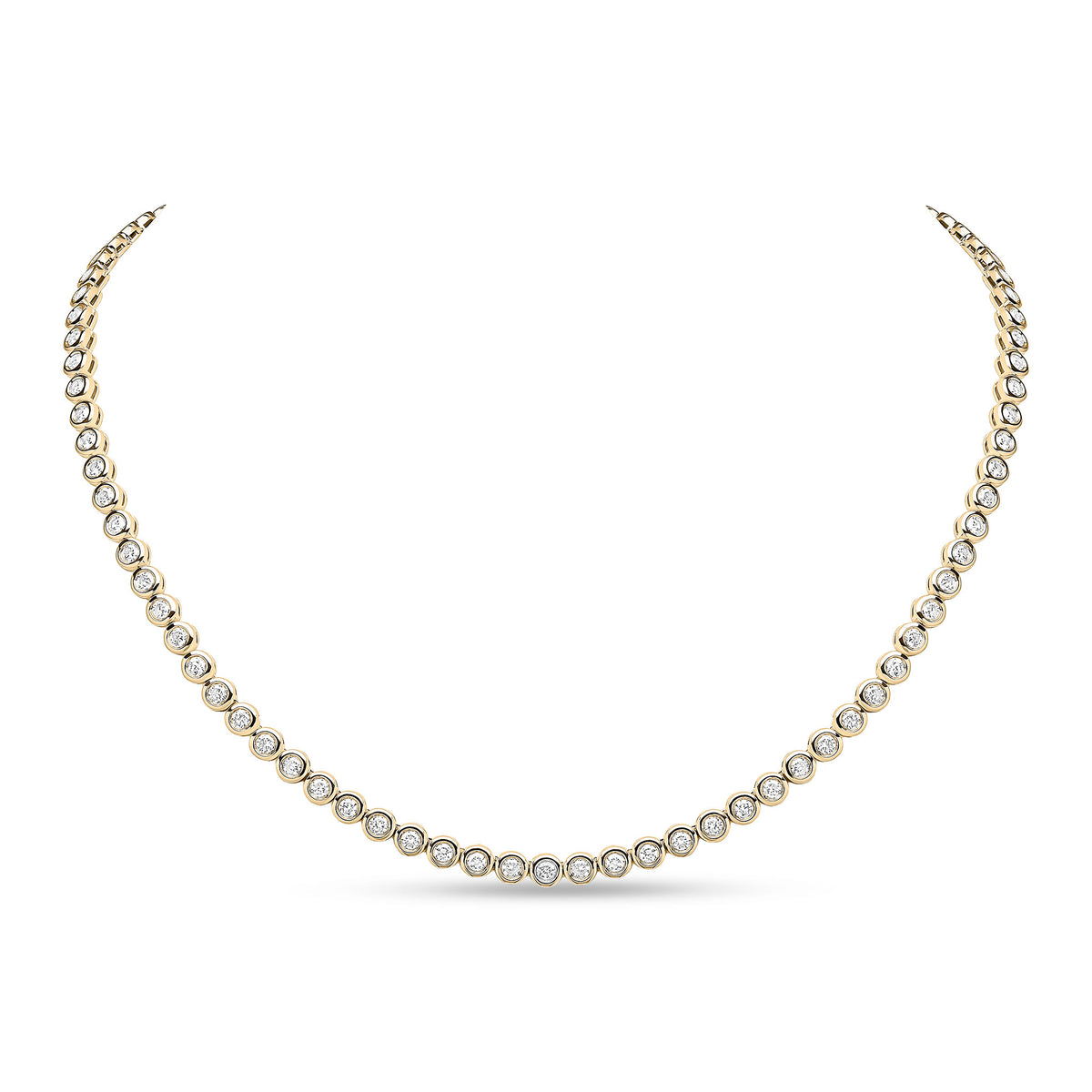 18ct Yellow Gold Brilliant Cut Diamond Rubover Line Necklace 5ct