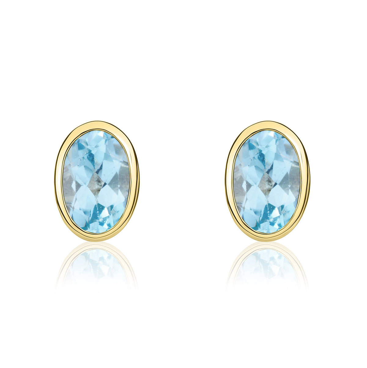 9ct Yellow Gold 6x4 Oval Swiss Blue Topaz Rubover Stud Earrings