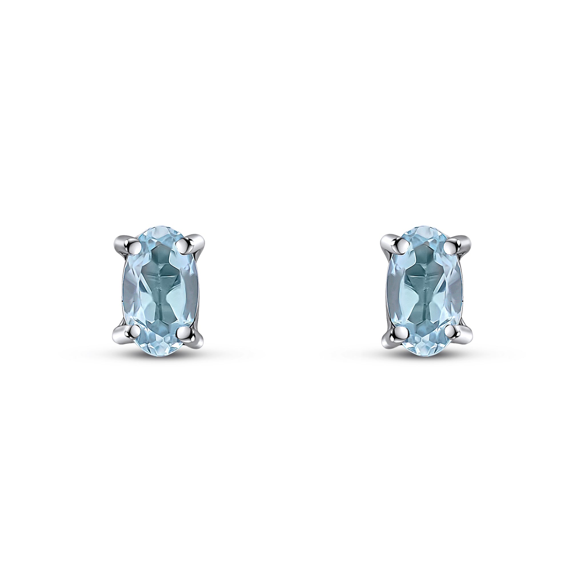 9ct White Gold 5x3 Oval Aquamarine Claw Set Earrings