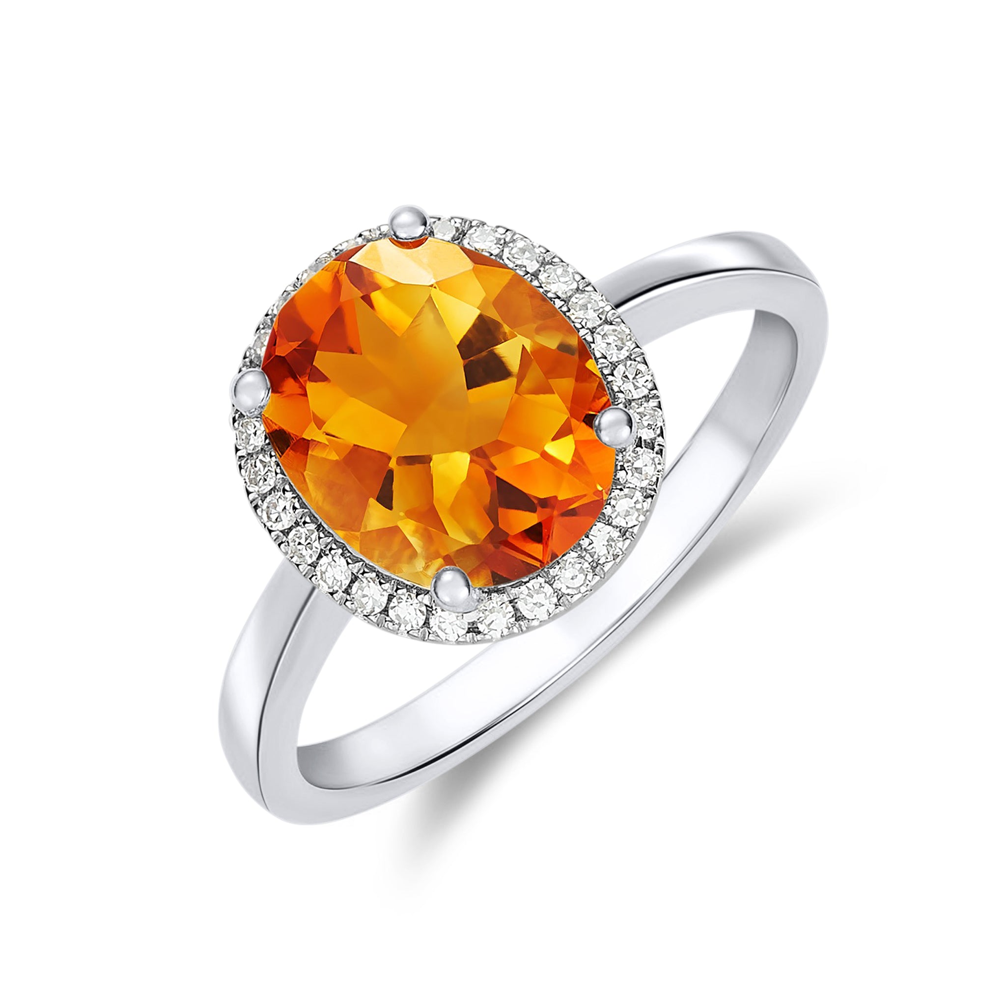 9CT WG 10X8 OVAL CITRINE AND DIAMOND CLAW SET CLUSTER RING 1
