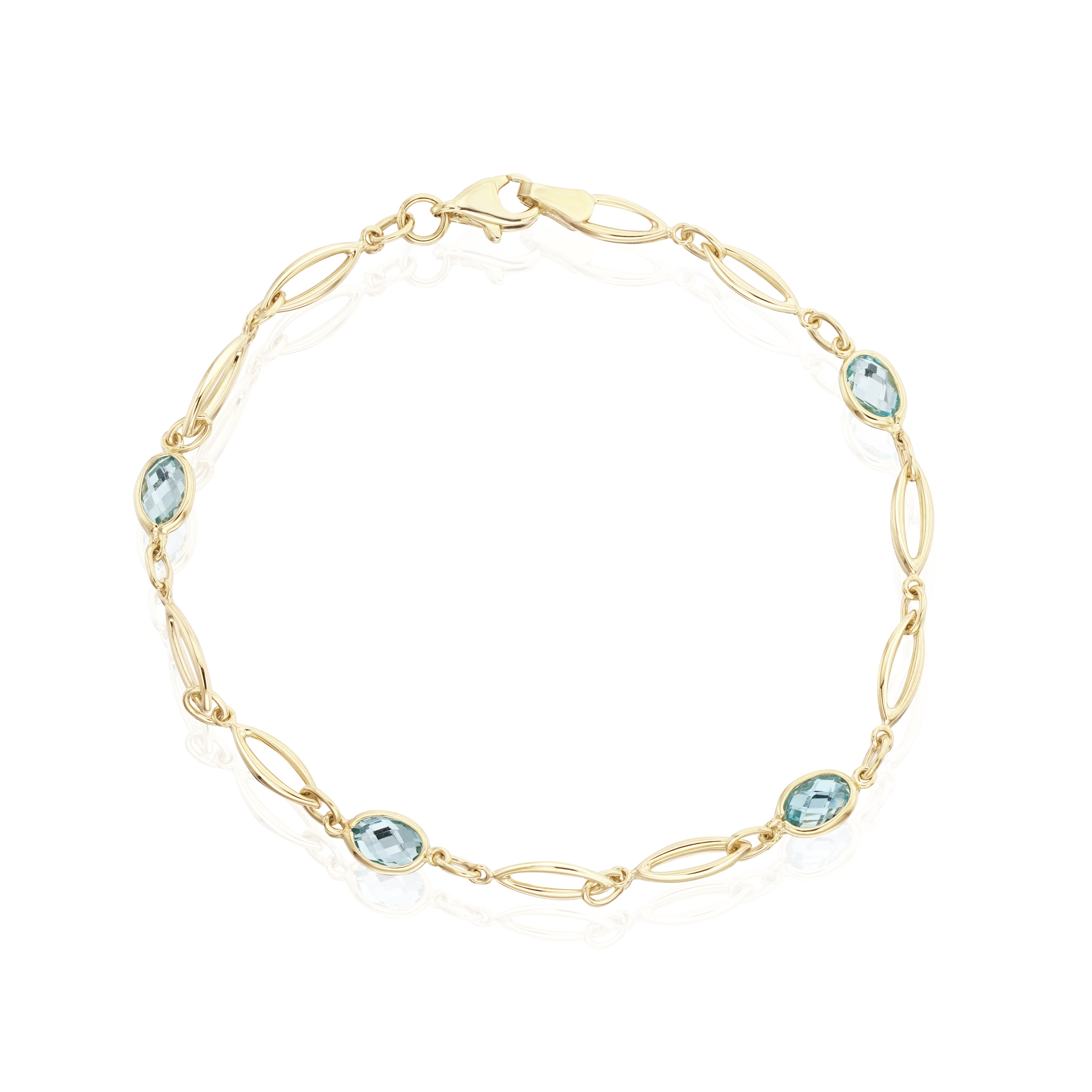 9ct Yellow Gold Marquise & Swiss Blue Topaz Oval Bracelet 7"