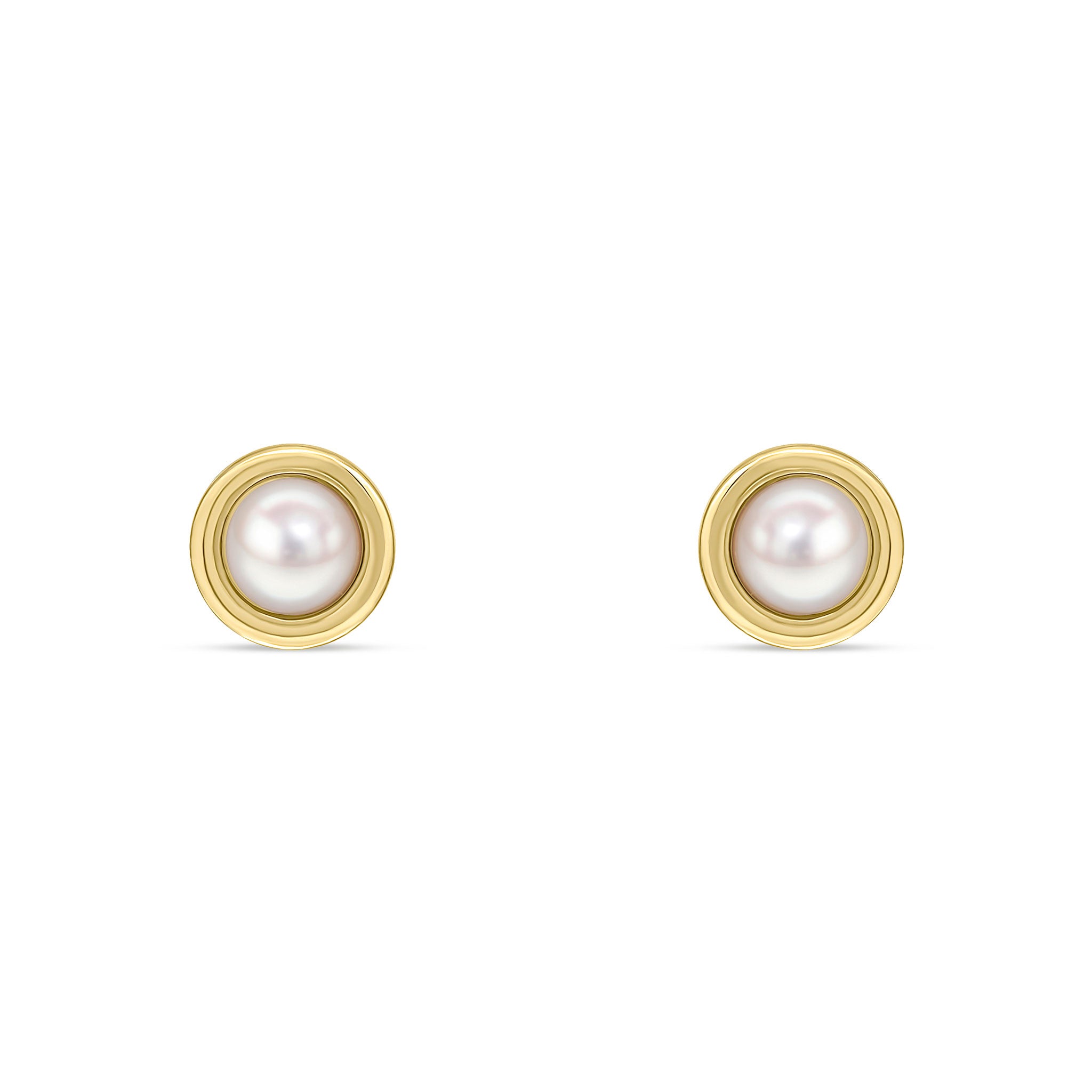9ct Yellow Gold Flat Polished Border Button Freshwater Pearl Stud Earrings 6mm