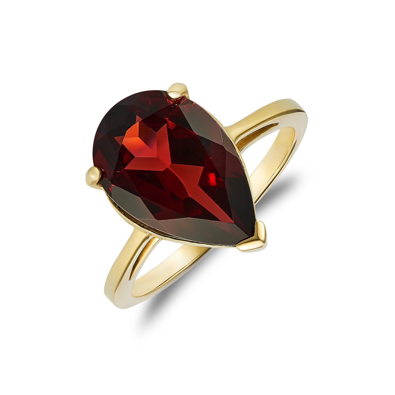 9ct Yellow Gold 14x9 Pear Shape Garnet Claw Set Single Stone Ring