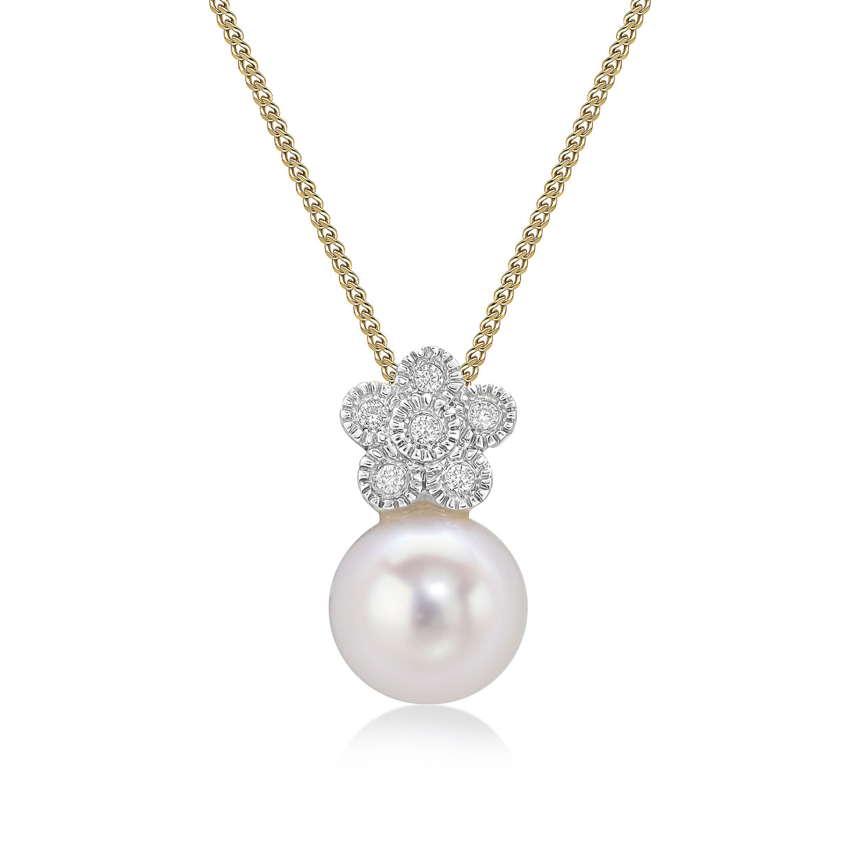 9ct Yellow Gold Diamond Milgrain Cluster & Freshwater Pearl Slider Pendant