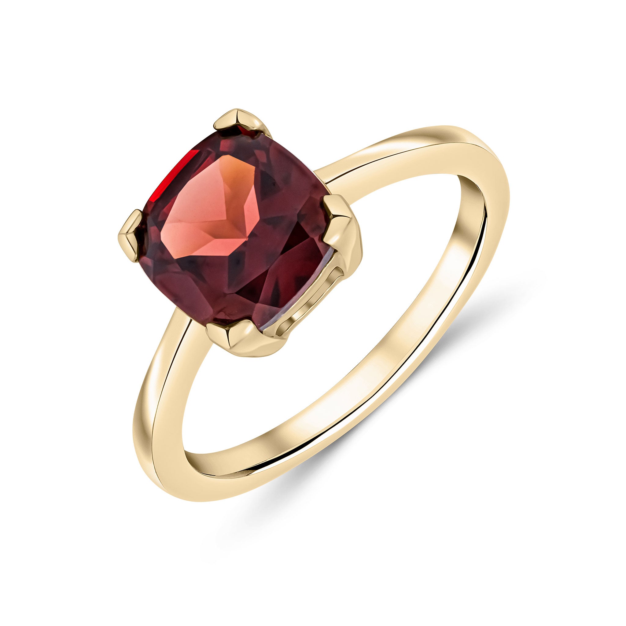 9ct Yellow Gold 8mm Cushion Garnet Claw Set Single Stone Ring