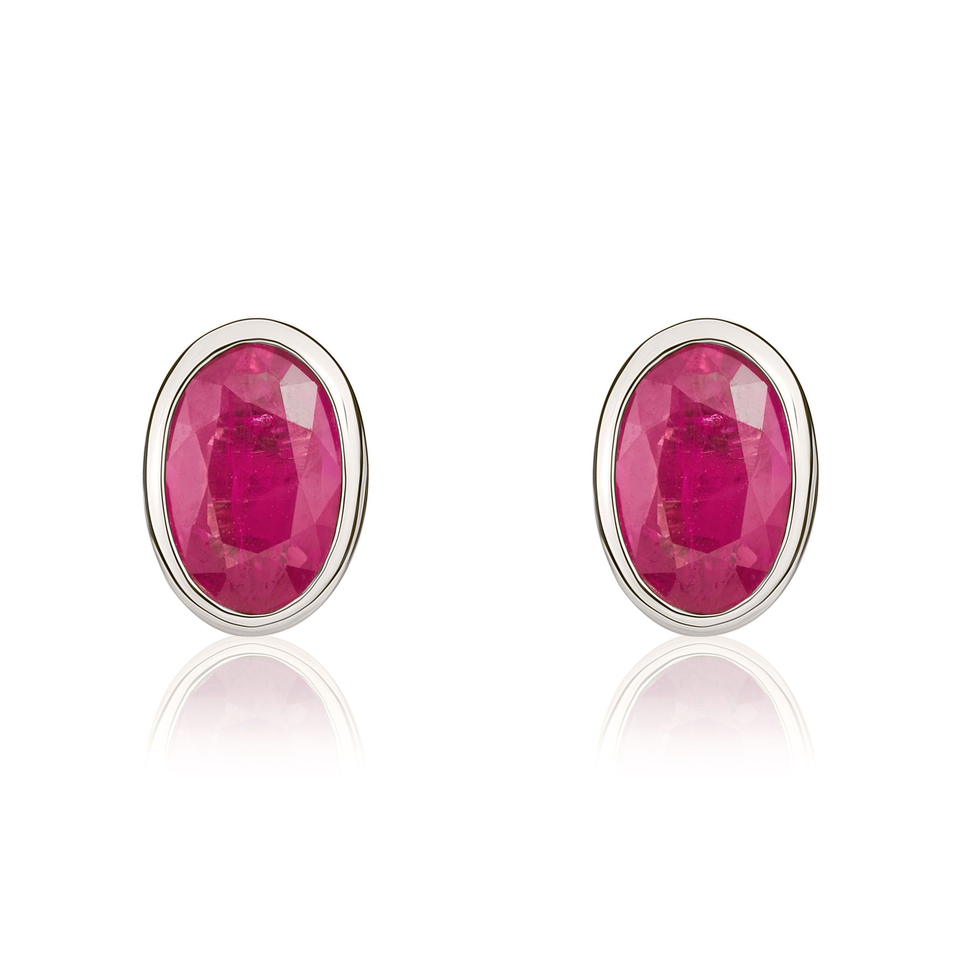 9ct white gold 6 x 4 mm oval Ruby rubover Stud Earrings