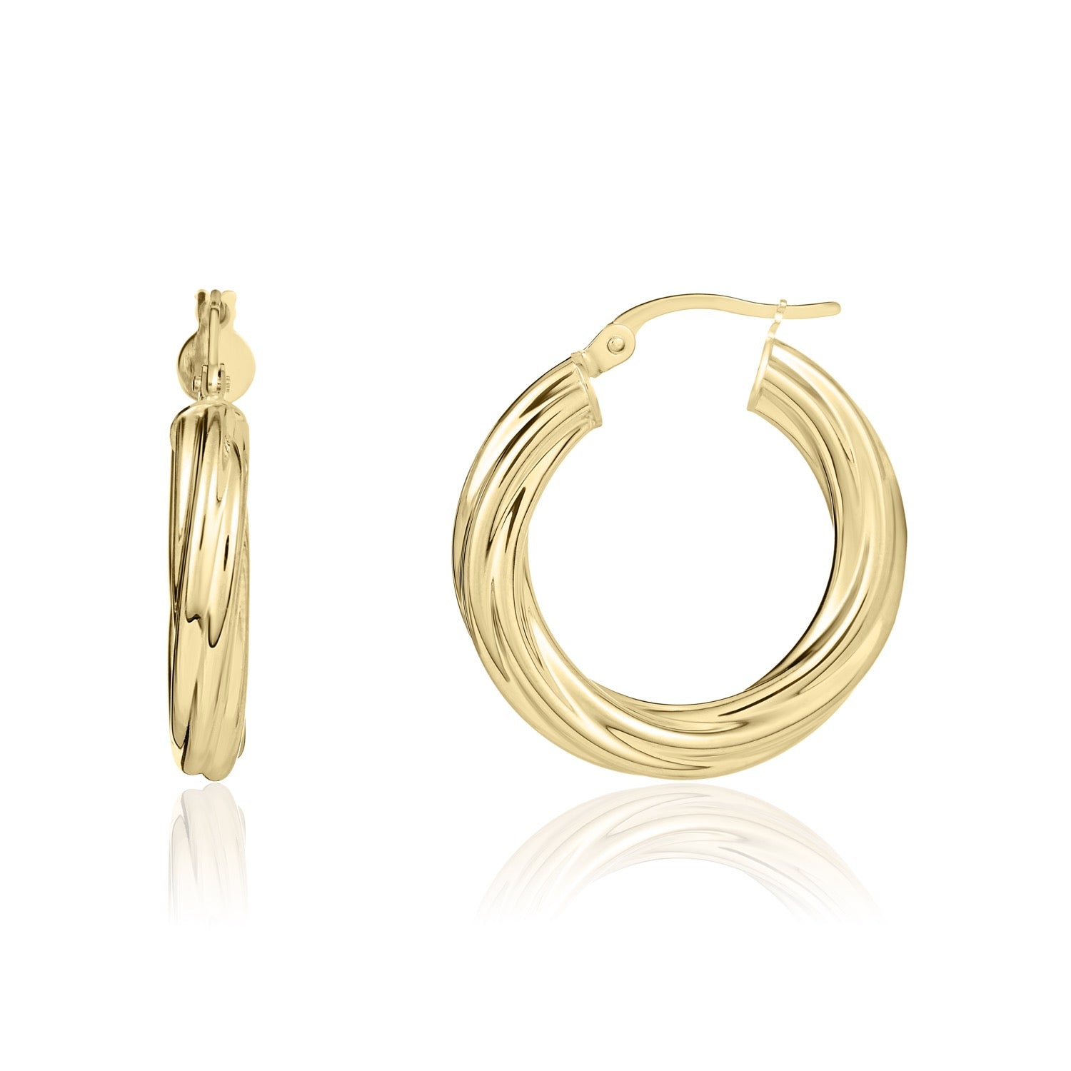 18ct yellow gold 3mm Twisted Round Hoop Earrings. 21mm Outer Diameter