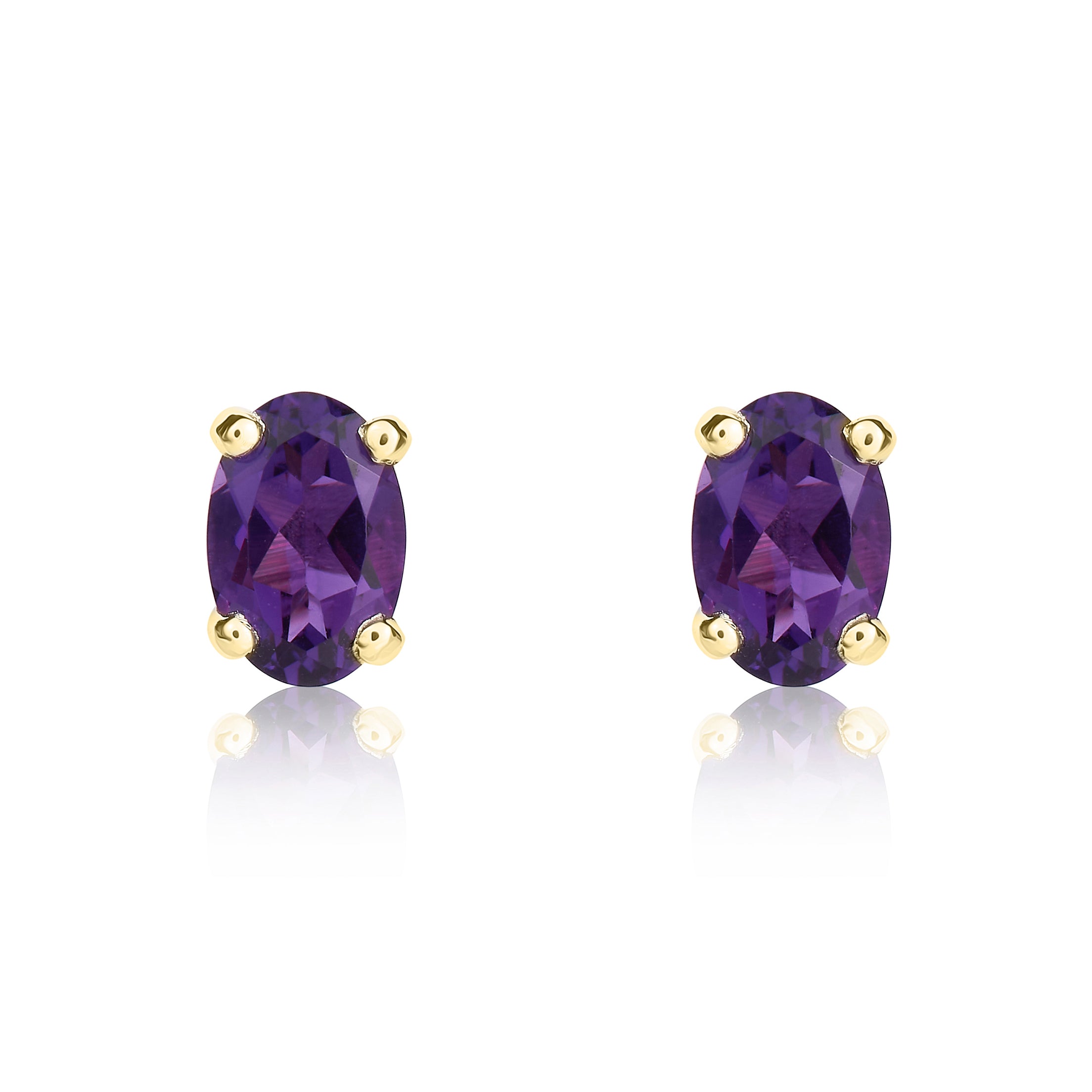 9ct Yellow Gold Oval Amethyst Claw Stud Earrings