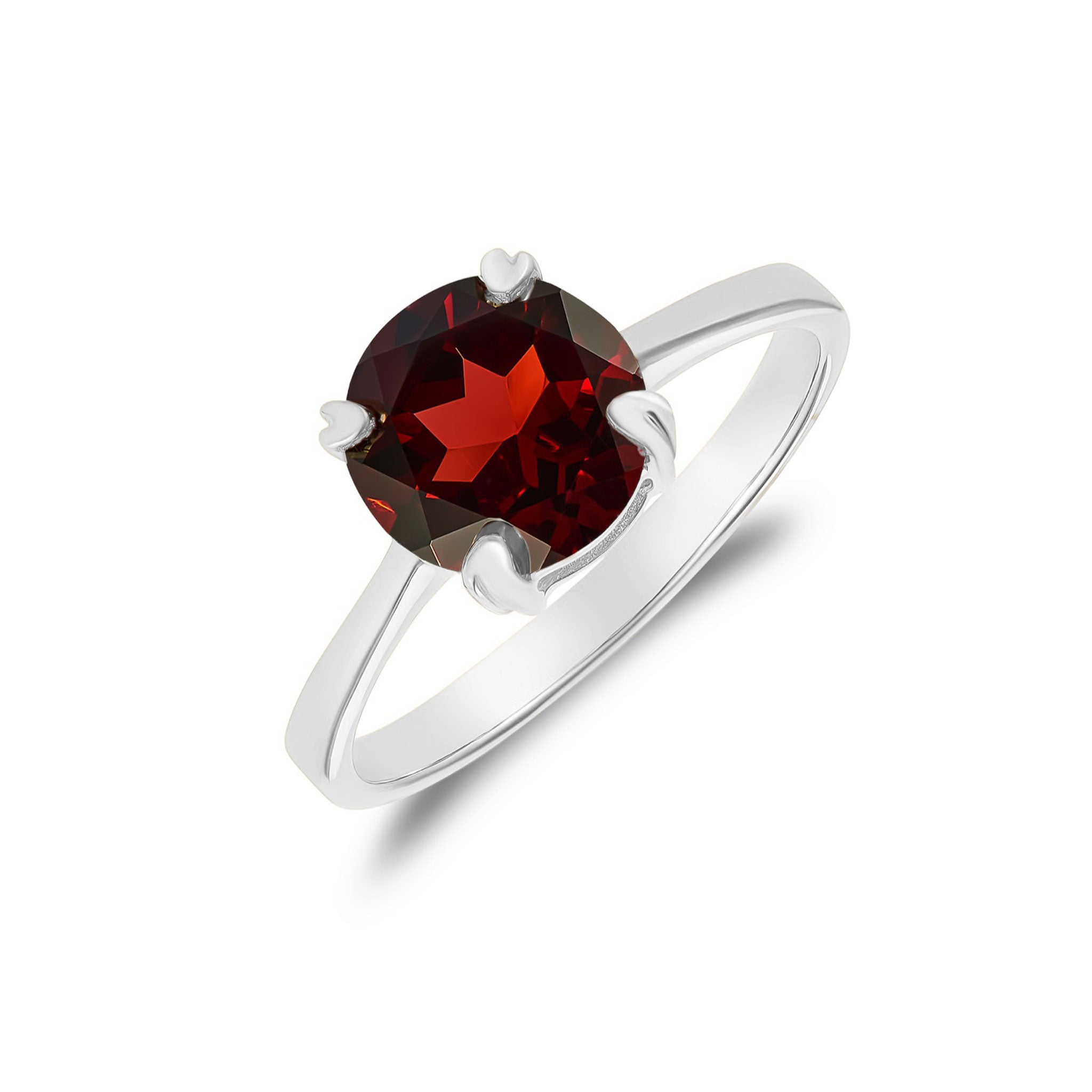 9ct White Gold 8mm Round Garnet Single Stone Claw Ring
