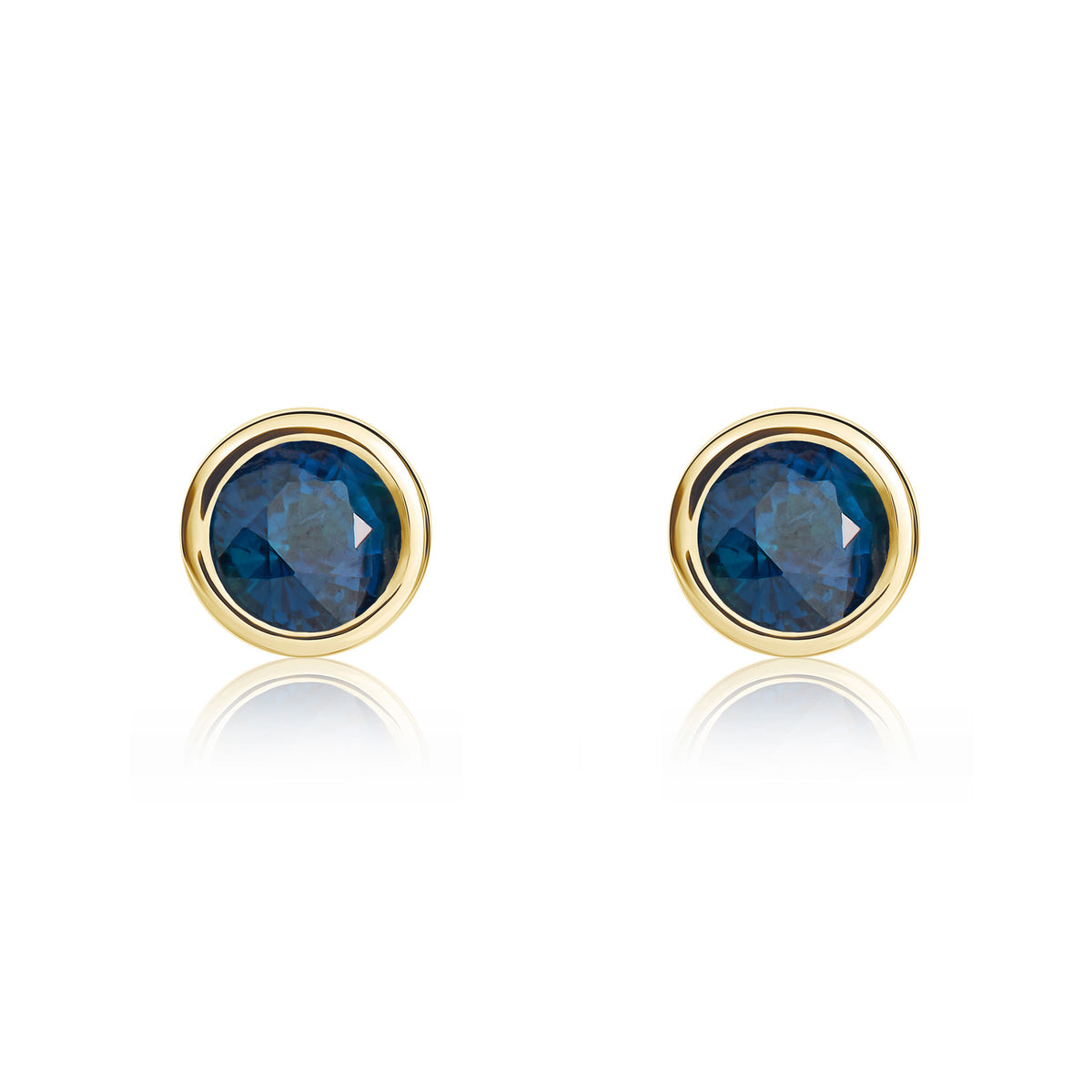 9ct Yellow Gold Round Blue Sapphire Rubover Stud Earrings 5mm