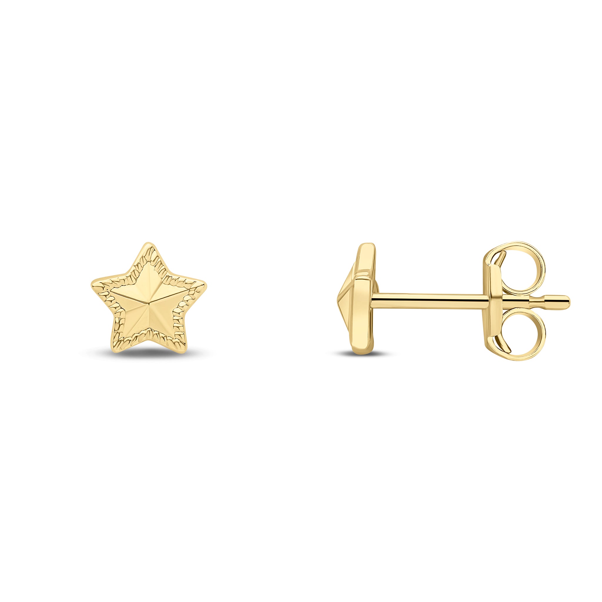 9ct yellow gold Star Stud Earrings With Pointed Centre. 5.5mm