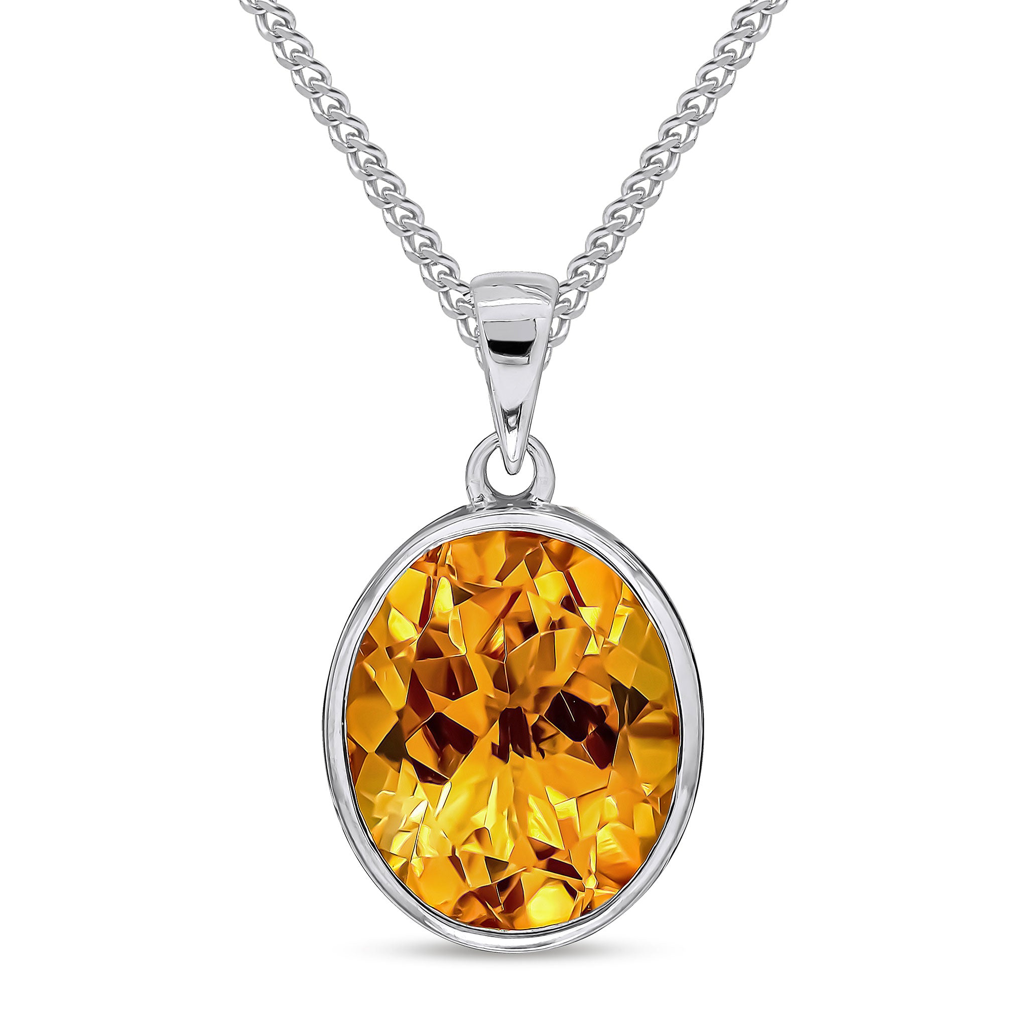9ct White Gold 12x10 Oval Citrine Rubover Pendant