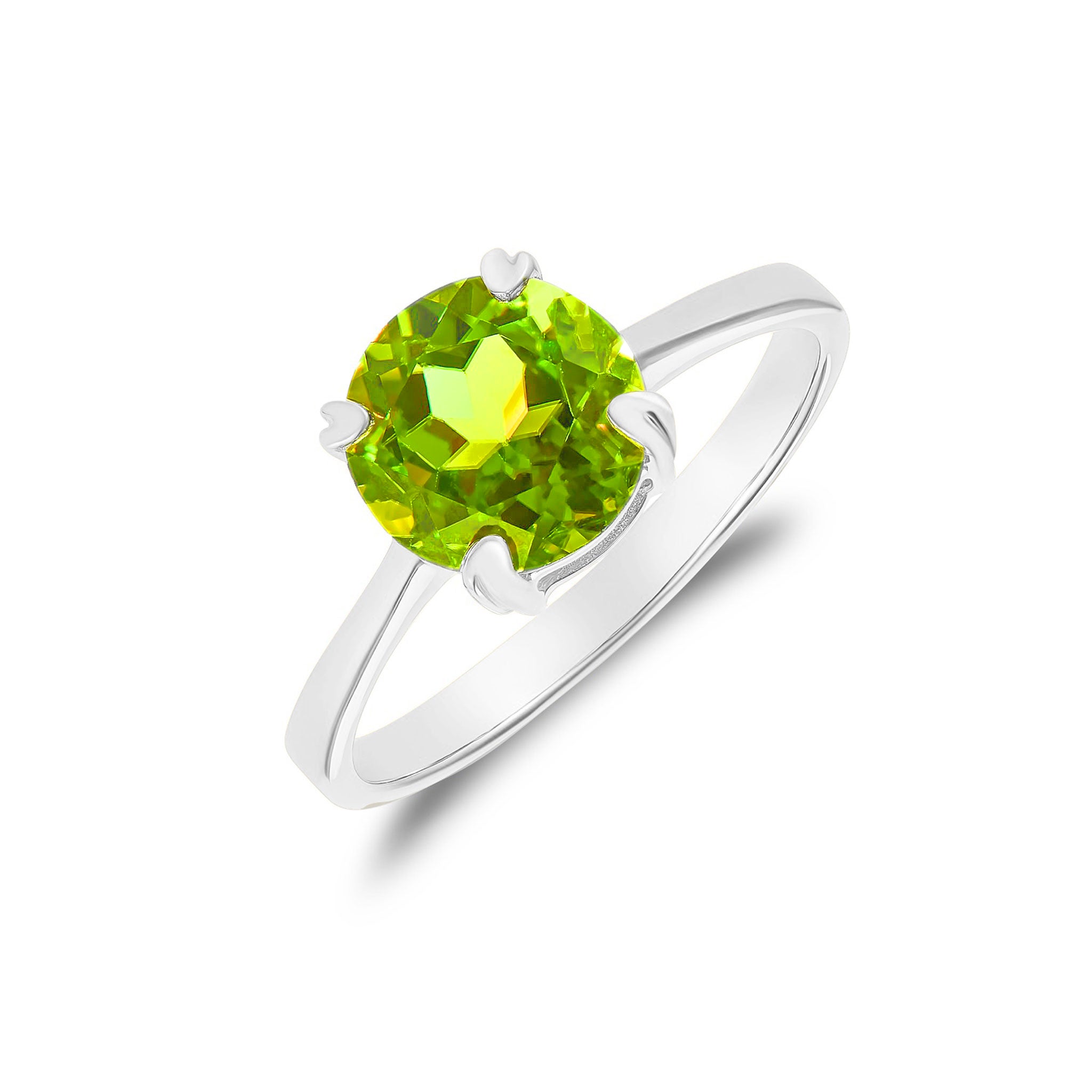 9ct White Gold 8mm Round Peridot Single Stone Claw Ring