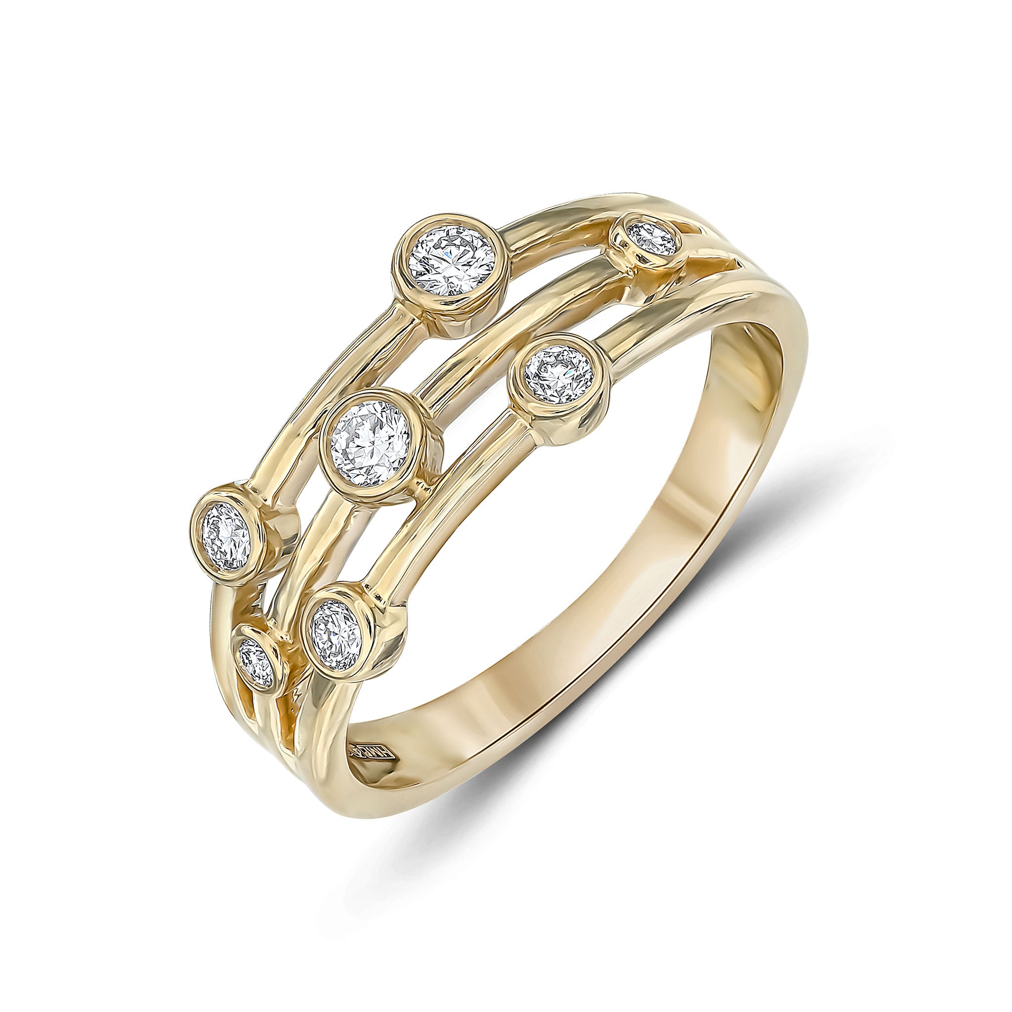 9ct Yellow Gold Round Diamond 3 Row Bubble Ring 0.25ct Total