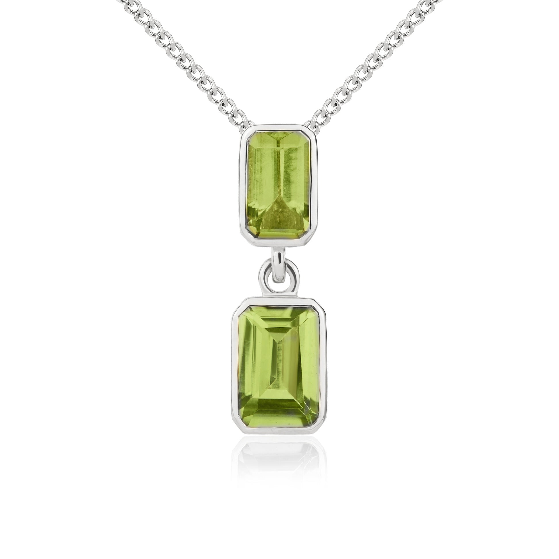 9ct White Gold Octagon Peridot 2 Stone Rubover Pendant