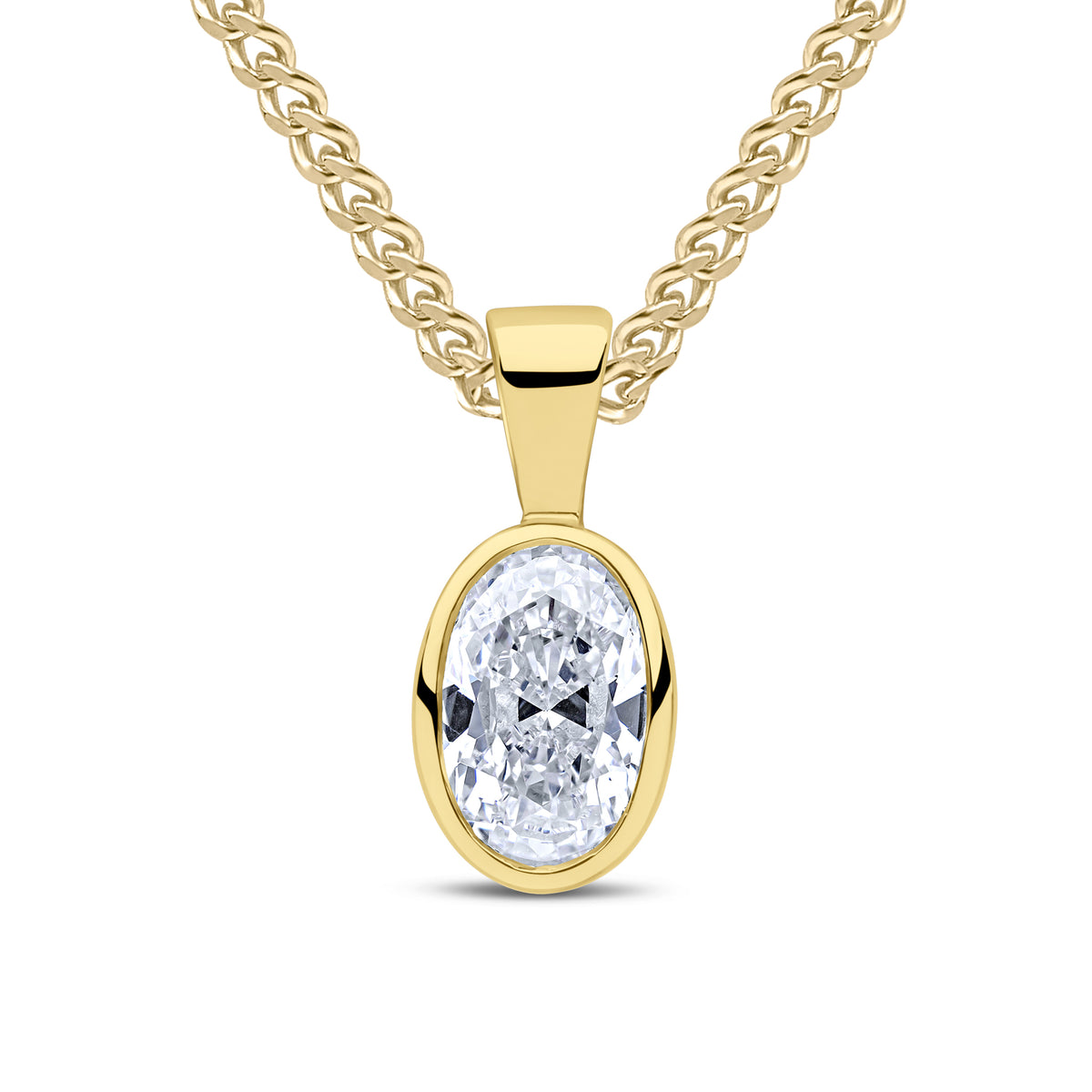 9ct Yellow Gold 7x5 Oval CZ Rubover Pendant