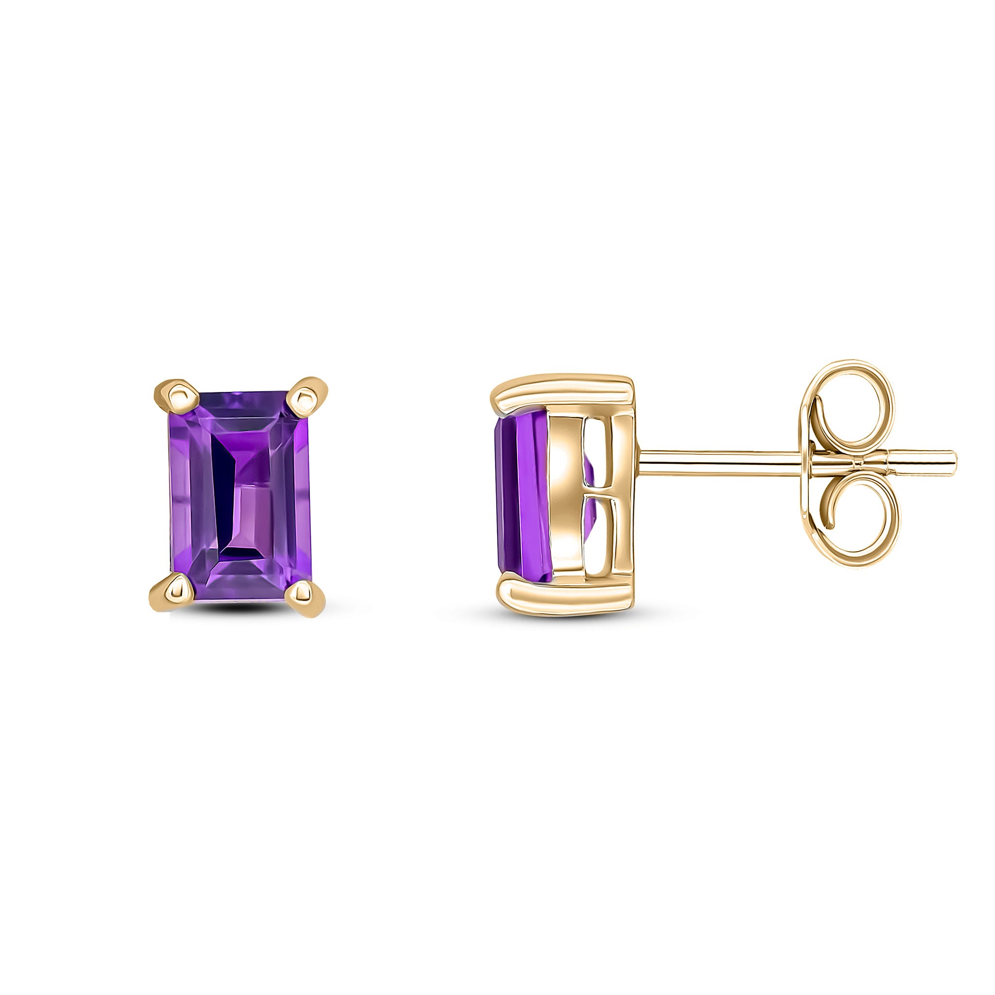 9ct Yellow Gold 6x4 Octagon Amethyst Claw Set Earrings