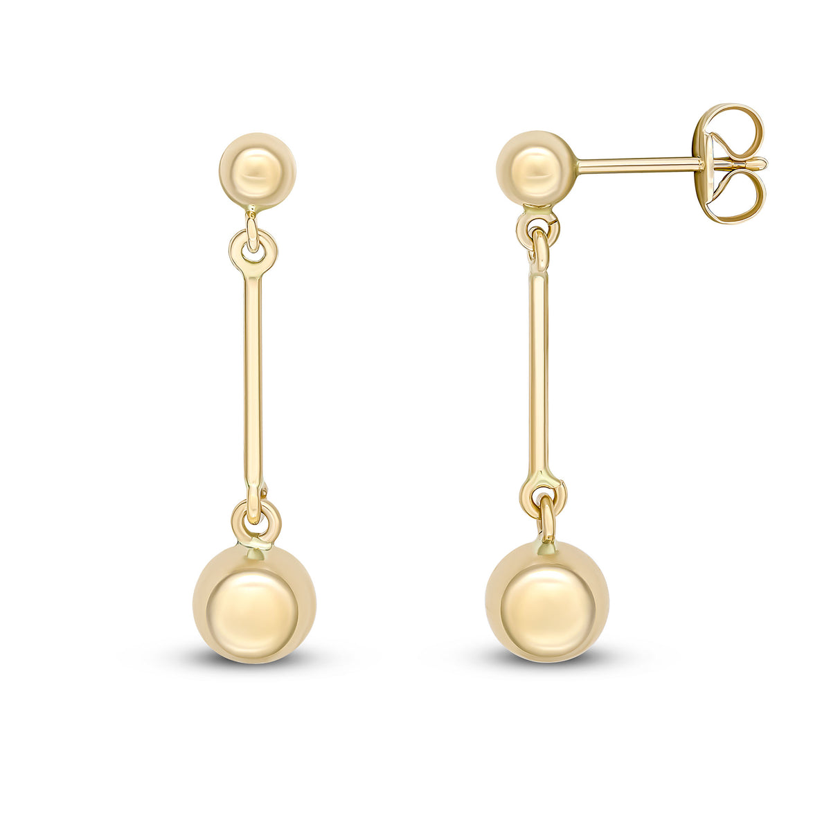 9ct Yellow Gold Polished Double Ball & Bar Drop Earrings 27mm