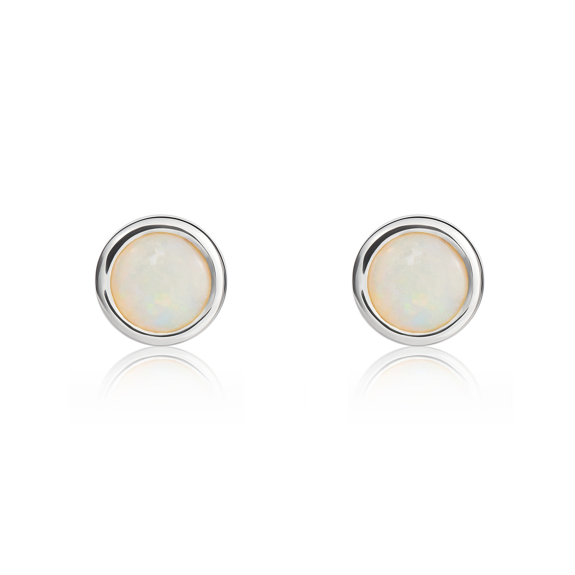 9ct white gold 4mm Round Opal Rubover Stud Earrings