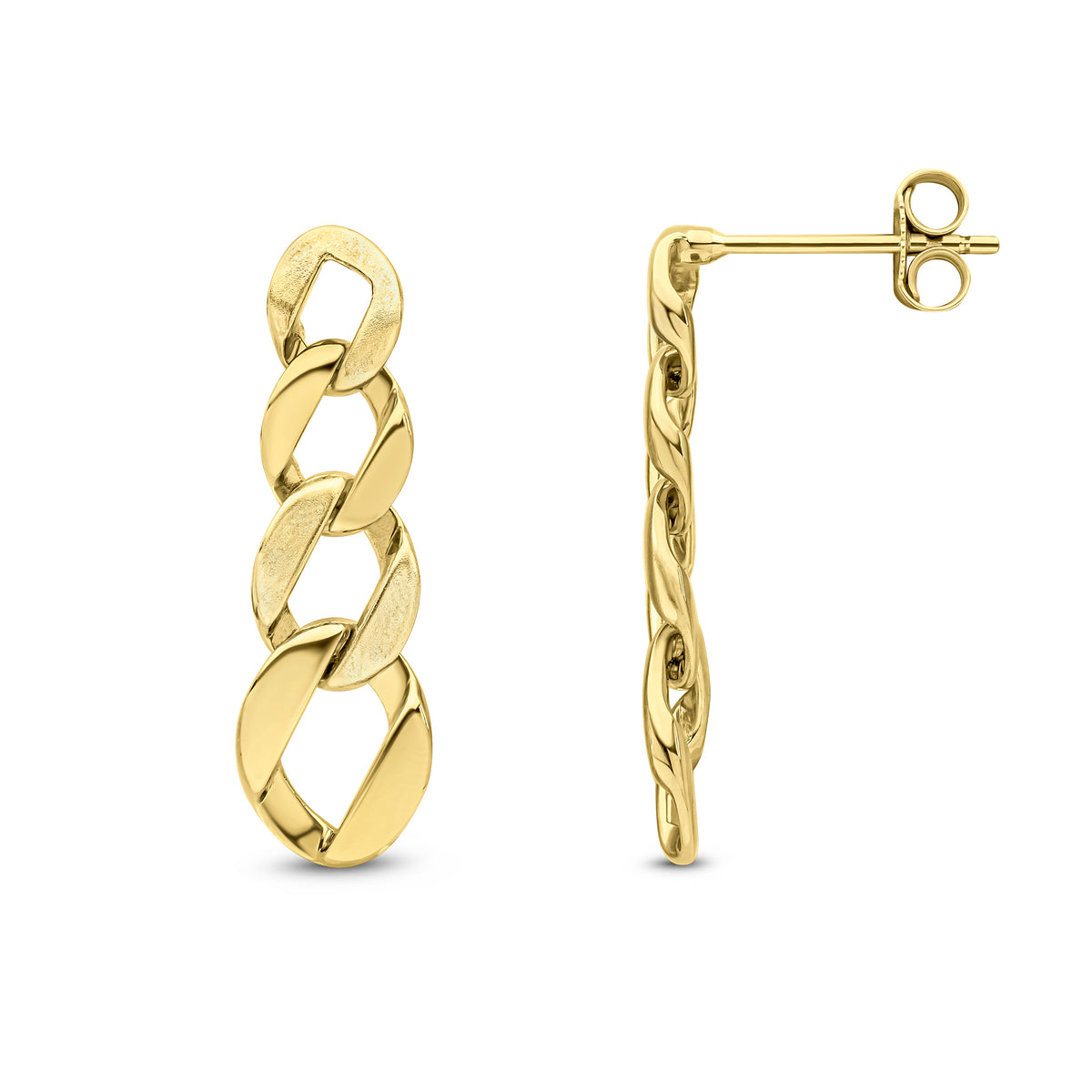 9ct Yellow Gold Satin & Polished Finish Graduated Chain Link Drop Earrings
